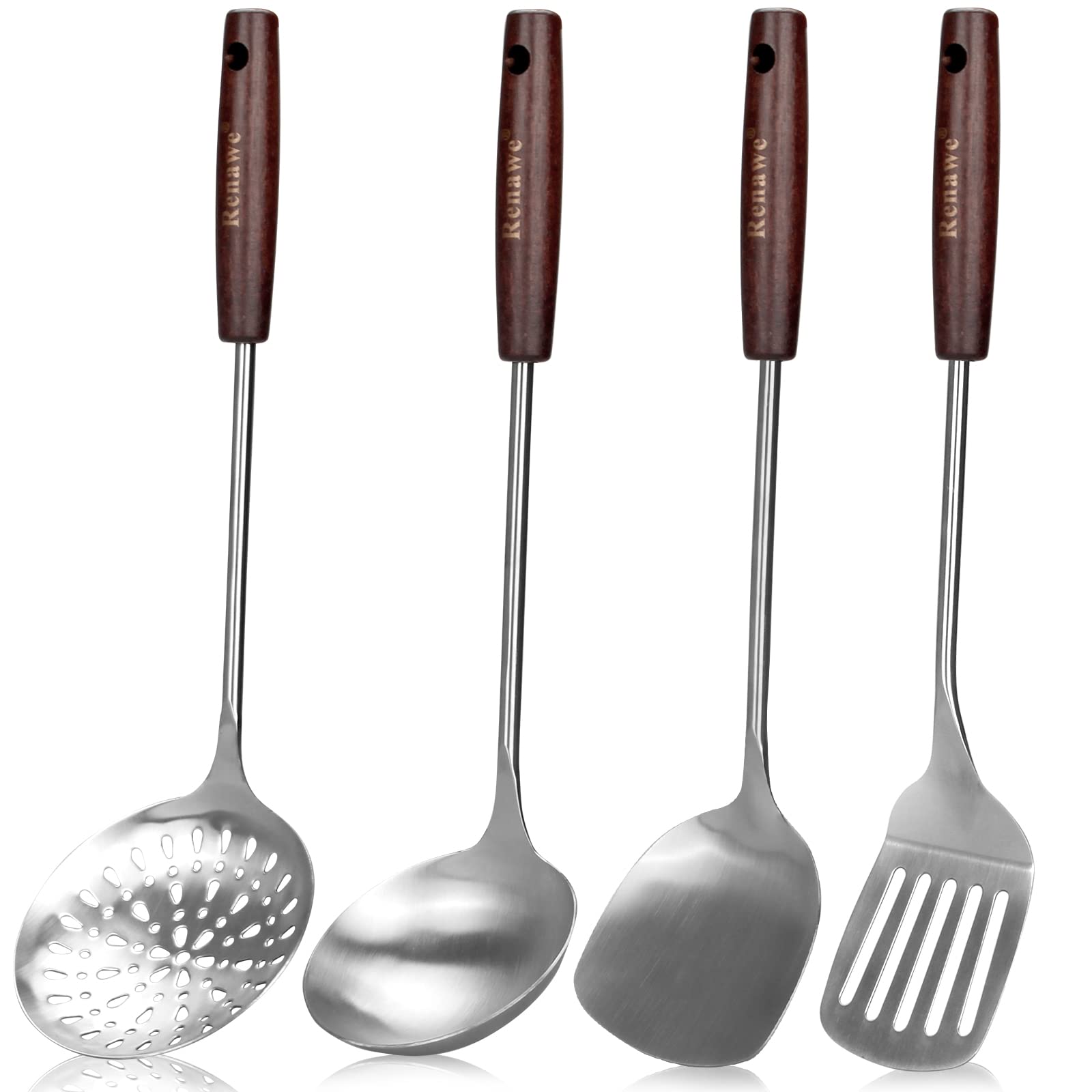 15 Inch Large Spatula Slotted Turner Soup Ladle 304 Stainless Steel Wok Spatula Set Slotted Spoon For Cooking Utensils Set Long