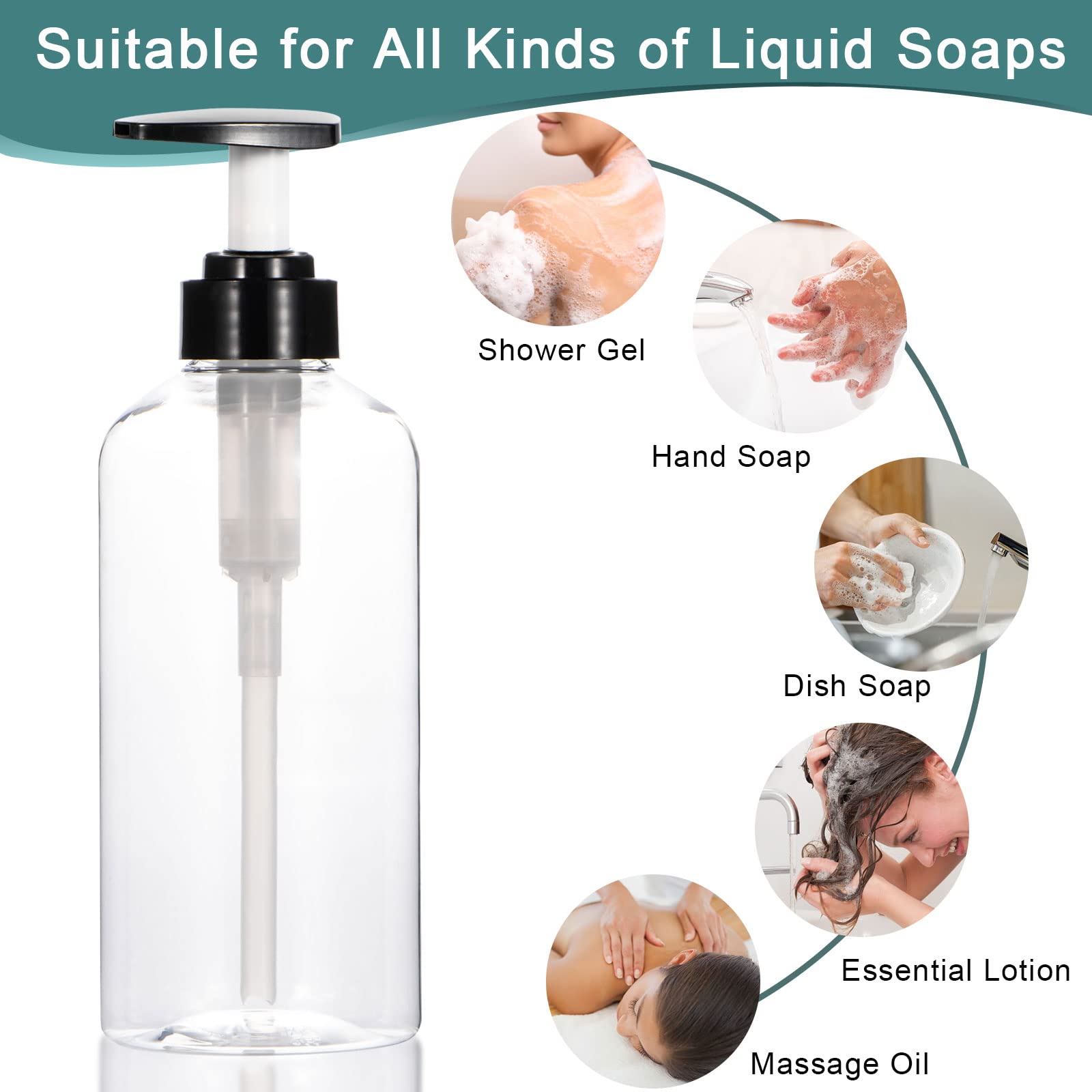 Yebeauty 2 Pack Clear Pump Bottles 17oz/500ml  Empty Plastic Lotion Bottle Pump Dispenser with Pump Refillable