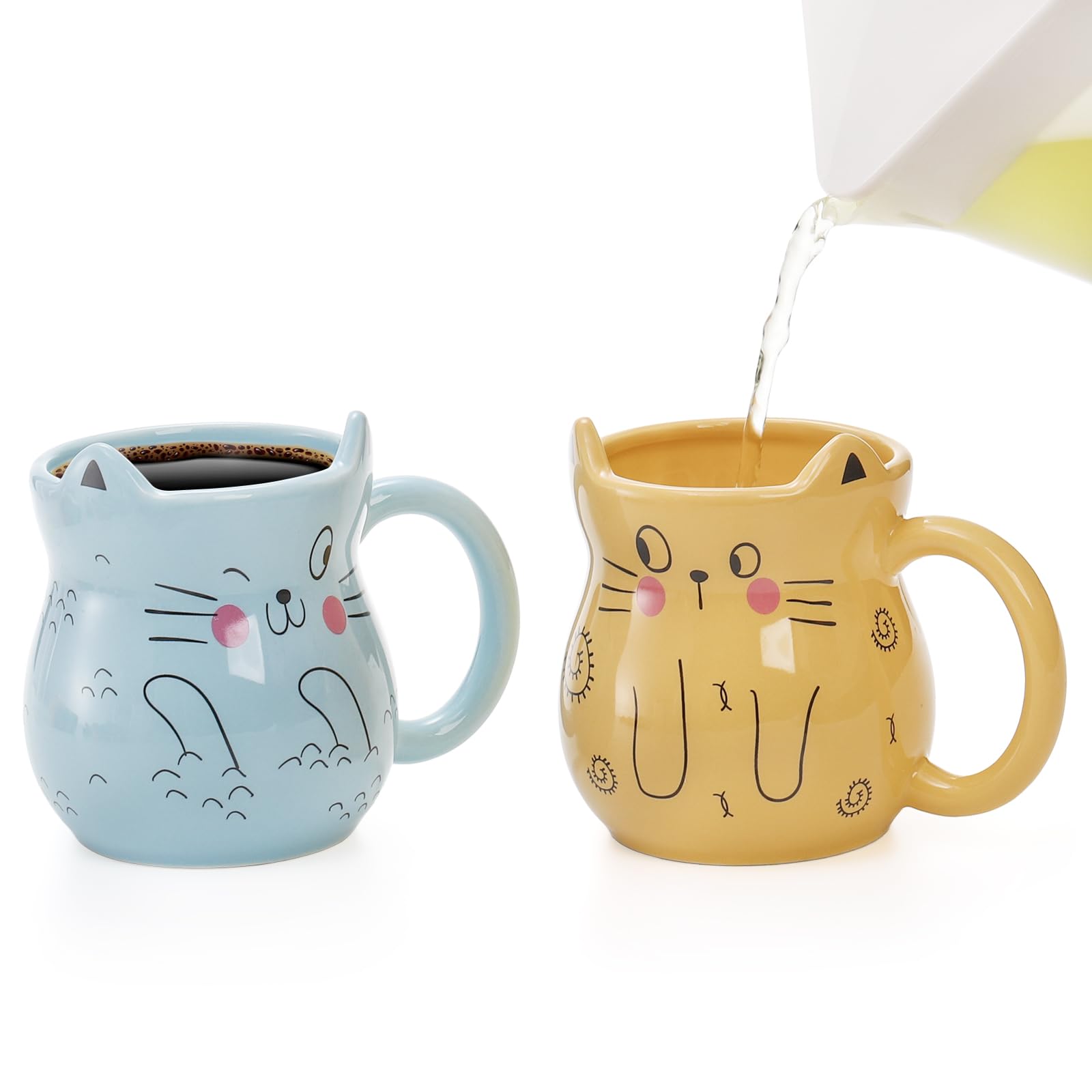 Yarlung Set Of 4 Cat Mug With Handle, 12 Oz Cute Ceramic Coffee Mugs Set Novelty Cartoon Cat Gift For Mother'S Day, Cat Lovers,