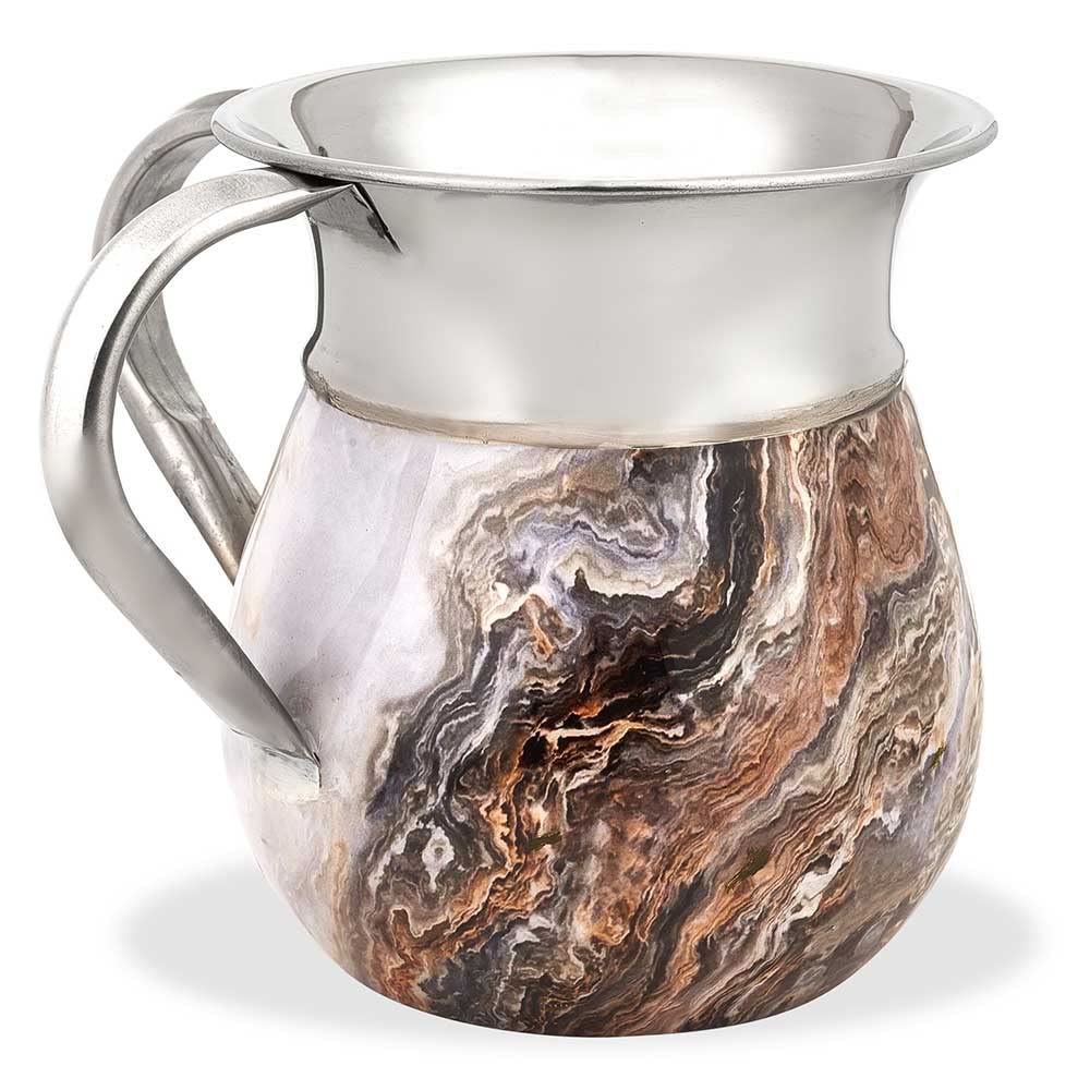 Zion Judaica Elegant Netilat Yadayim Washing Cup 5.5'' Aluminum With Marble Decal For Everyday, Shabbat, Yom Tov, Pesach Seder,