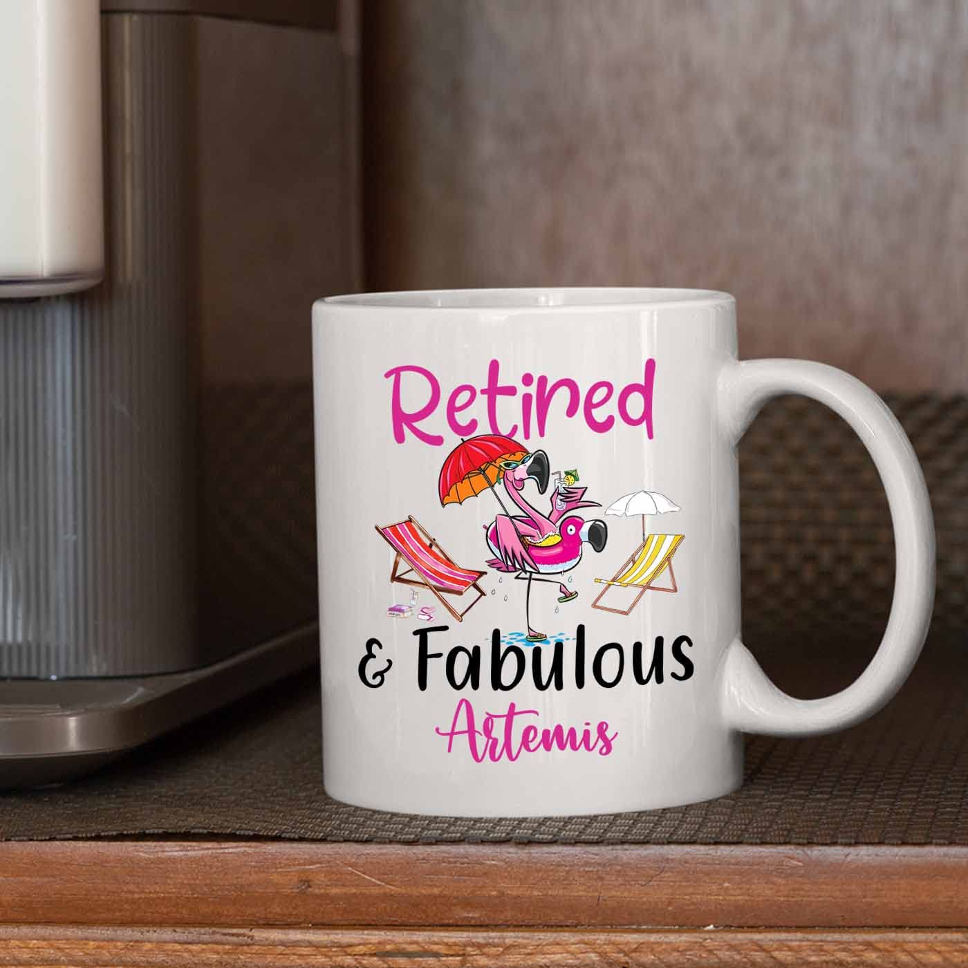 Personalized Choose Name Retired & Fabulous White Mug Gifts For Dad Mom, Retirement Travel Mugs Gift For Retiree Coworker, Custo