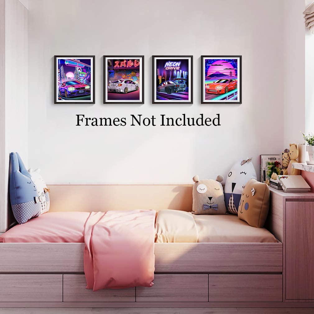 Niiorty Japanese Car Wall Art Prints, Japan Sports Car Racing Art Posters, Street Car Canvas Art Painting For Living Room Boys R