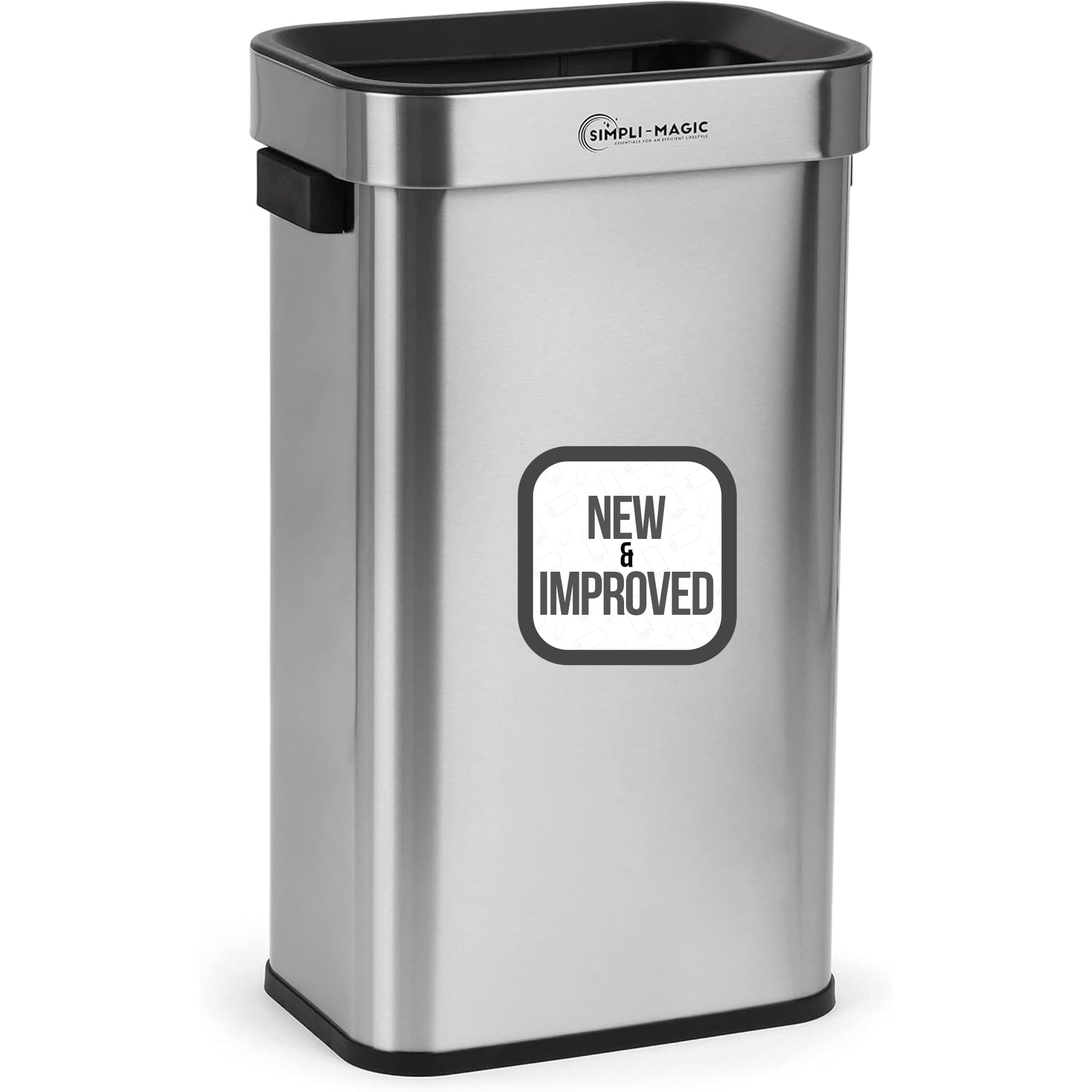 Simpli-Magic 70 Liter / 18.5 Gallon Open Top Trash Can With Stainless Steel, Sleek Finish, Rectangle