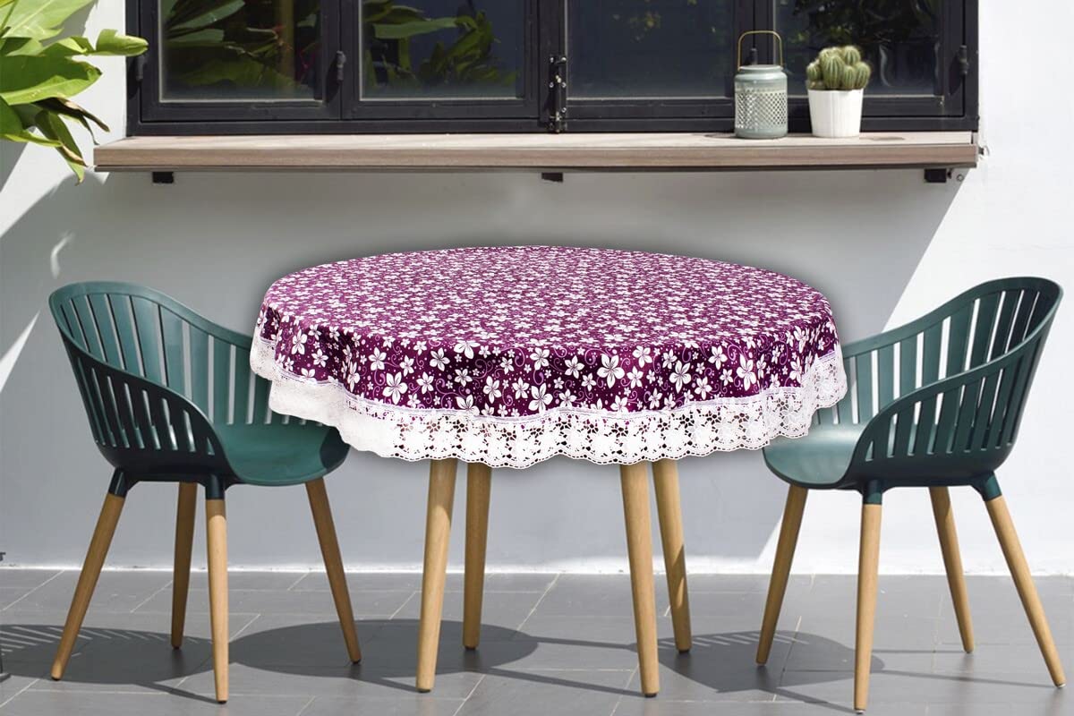 Stylista Waterproof Round Center Table Coffee Table Cover 48 Inches Diameter Floral Pattern Purple