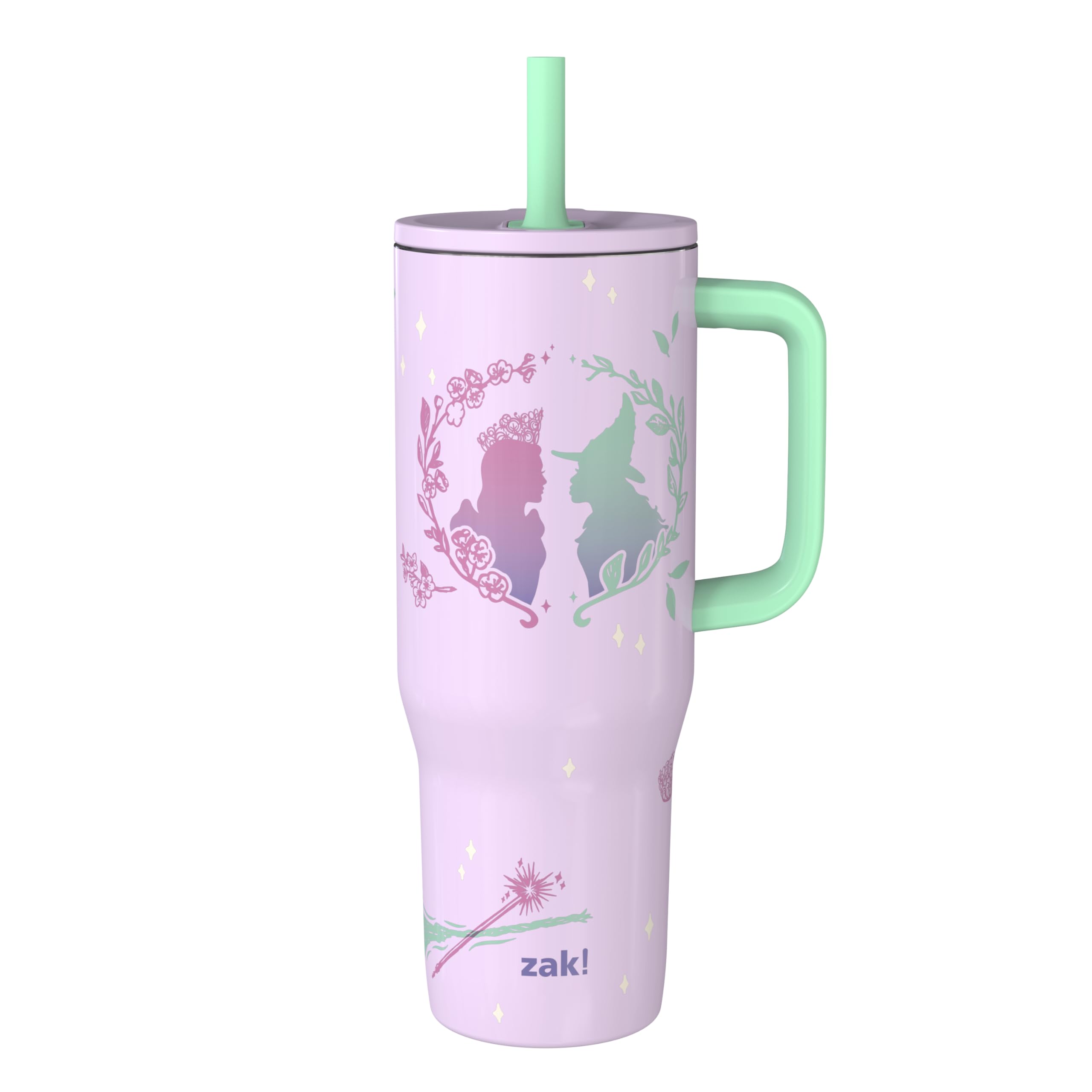 Zak Designs Wicked: For Good Sutton Travel Tumbler for On the Go, 30oz Stainless Steel with Vacuum Insulation, Silicone Straw, a