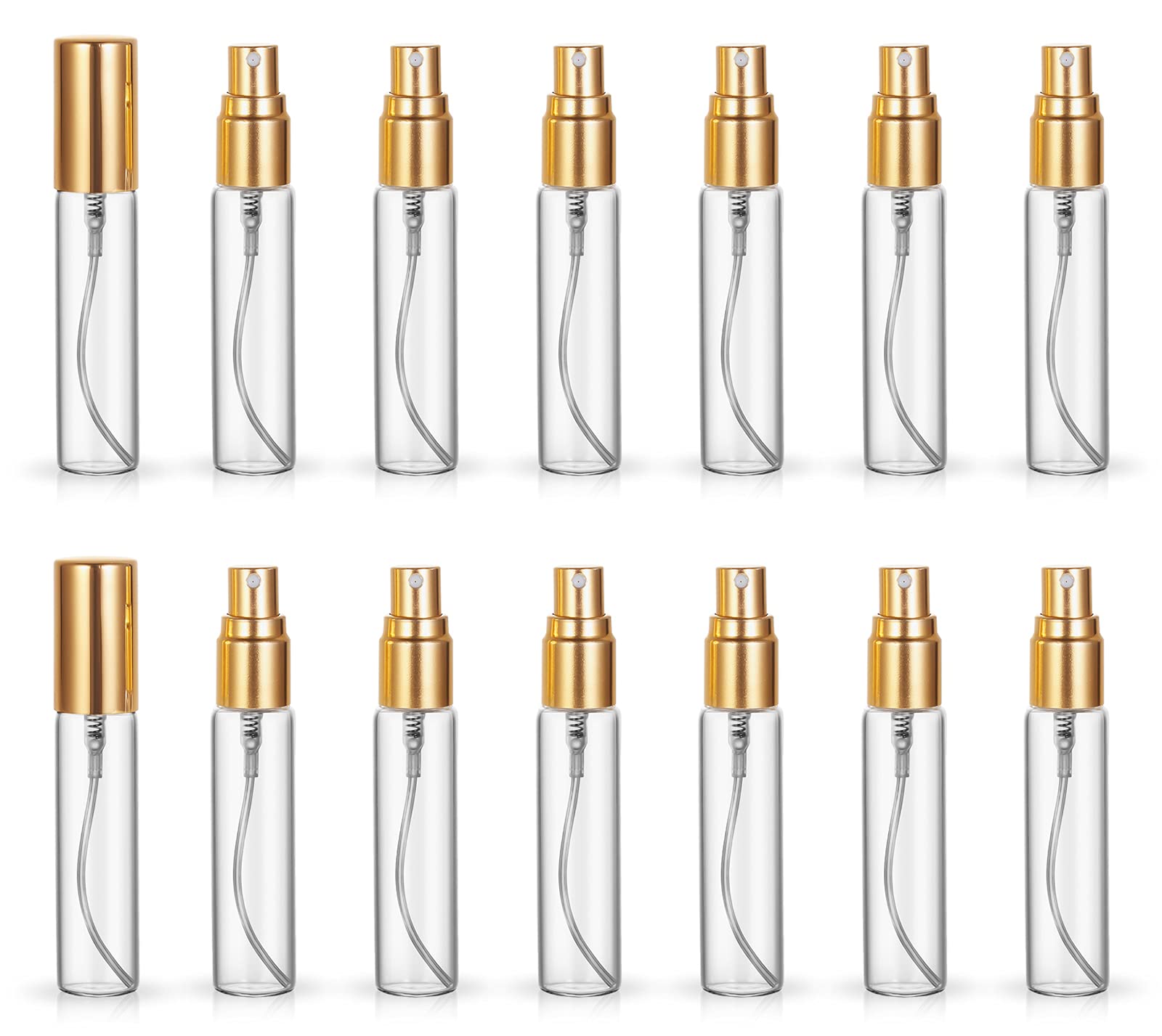 Zbfwmx 20 Pack Set 10Ml Protable Refill Bulk Atomizer Spray Travel Perfume Bottle Hydrating Empty Bottle (Gold Caps)
