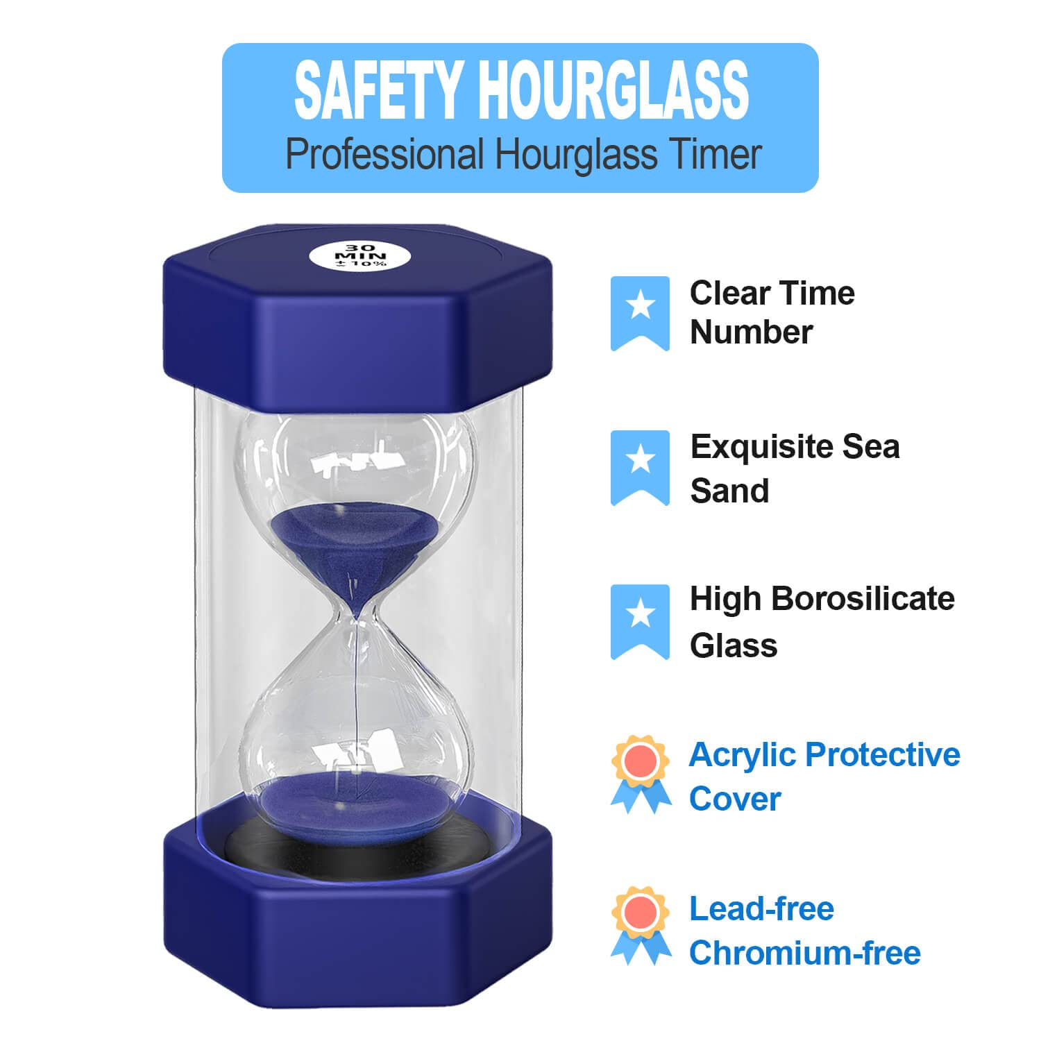 Suliao Hourglass 90 Minute Sand Timer For Kids, Large 6.3 Inch Unbreakable Sand Clock, Blue Plastic Sand Watch 90 Min, Colorful