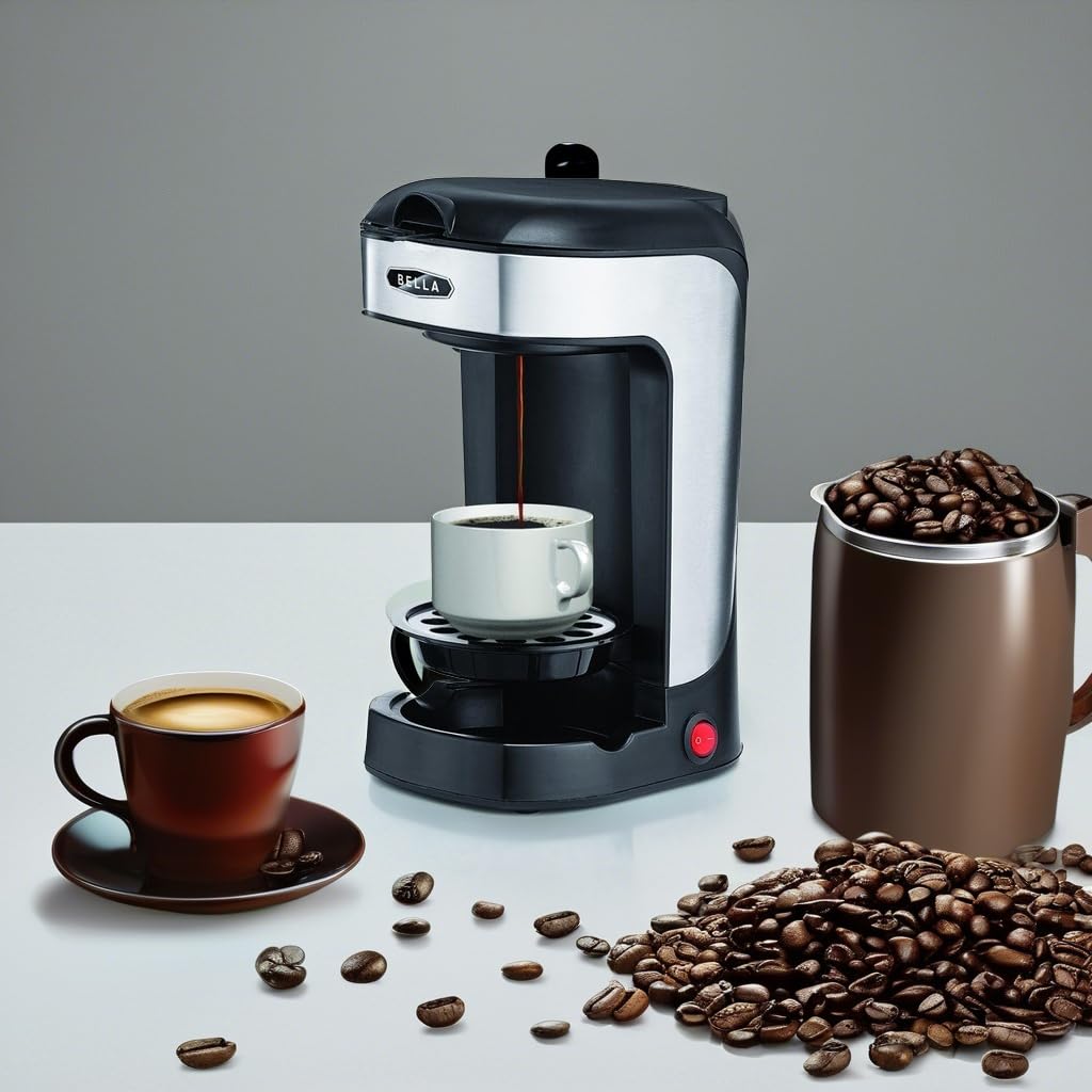 Bella One Scoop One Cup Coffee Maker, Single Serve Brewer With Adjustable Drip Tray And Permanent Filter, Dishwasher Safe, Stain