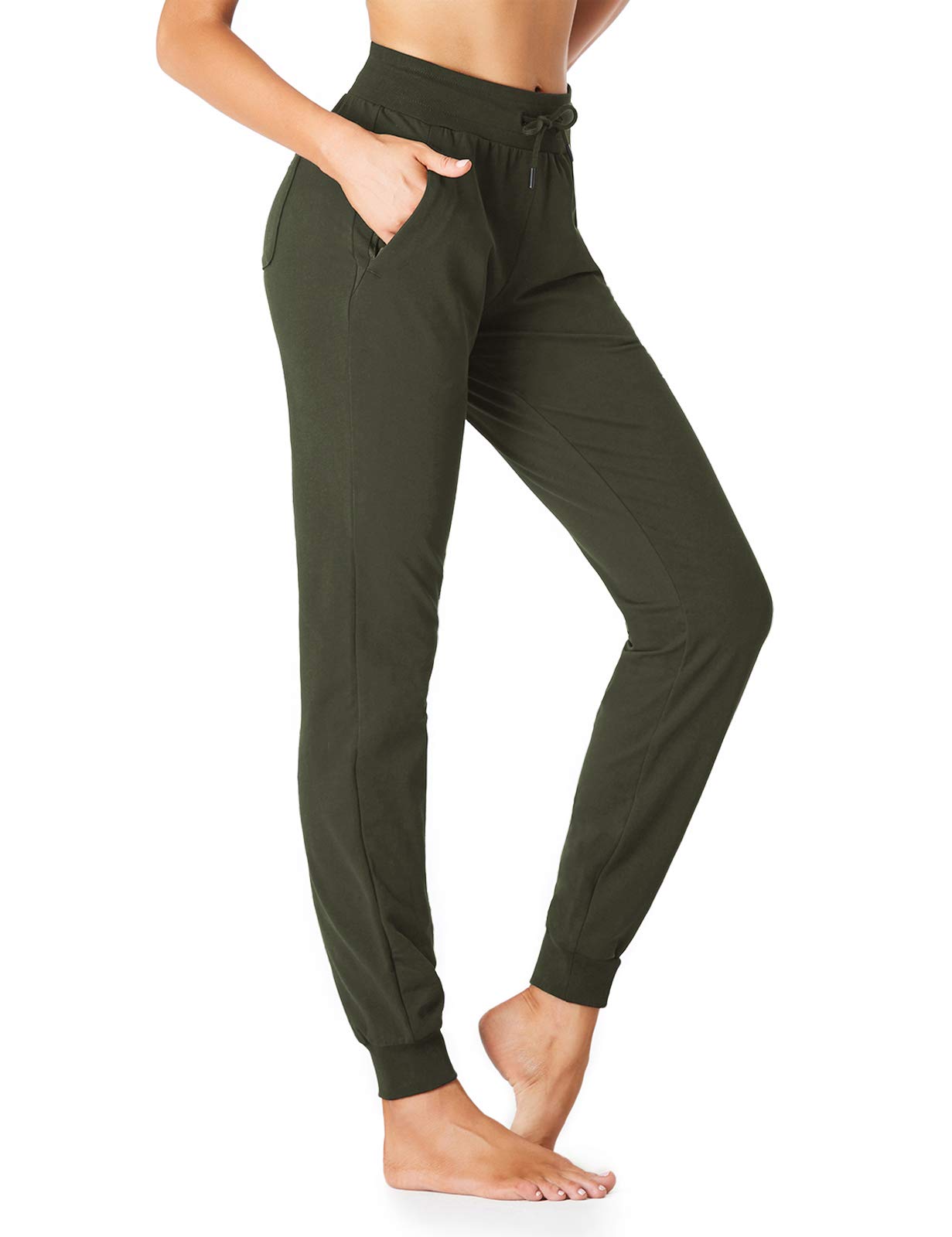 Sevego Lightweight Womens 34 Tall Inseam Cotton Soft Jogger With Zipper Pockets Cargo Pants Army Green Large