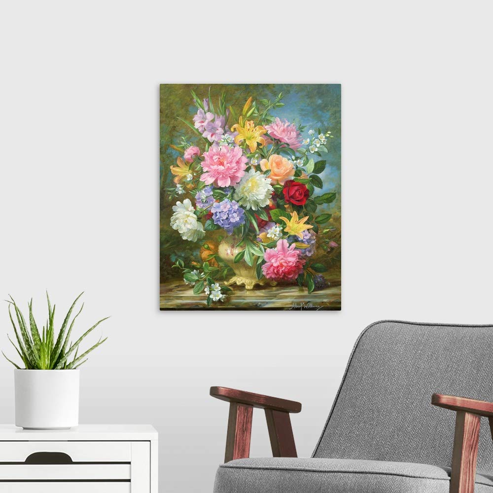 Canvas On Demand Peonies And Mixed Flowers Canvas Wall Art Print By Albert Williams, Classic, Home Decor, Floral Artwork, Flower