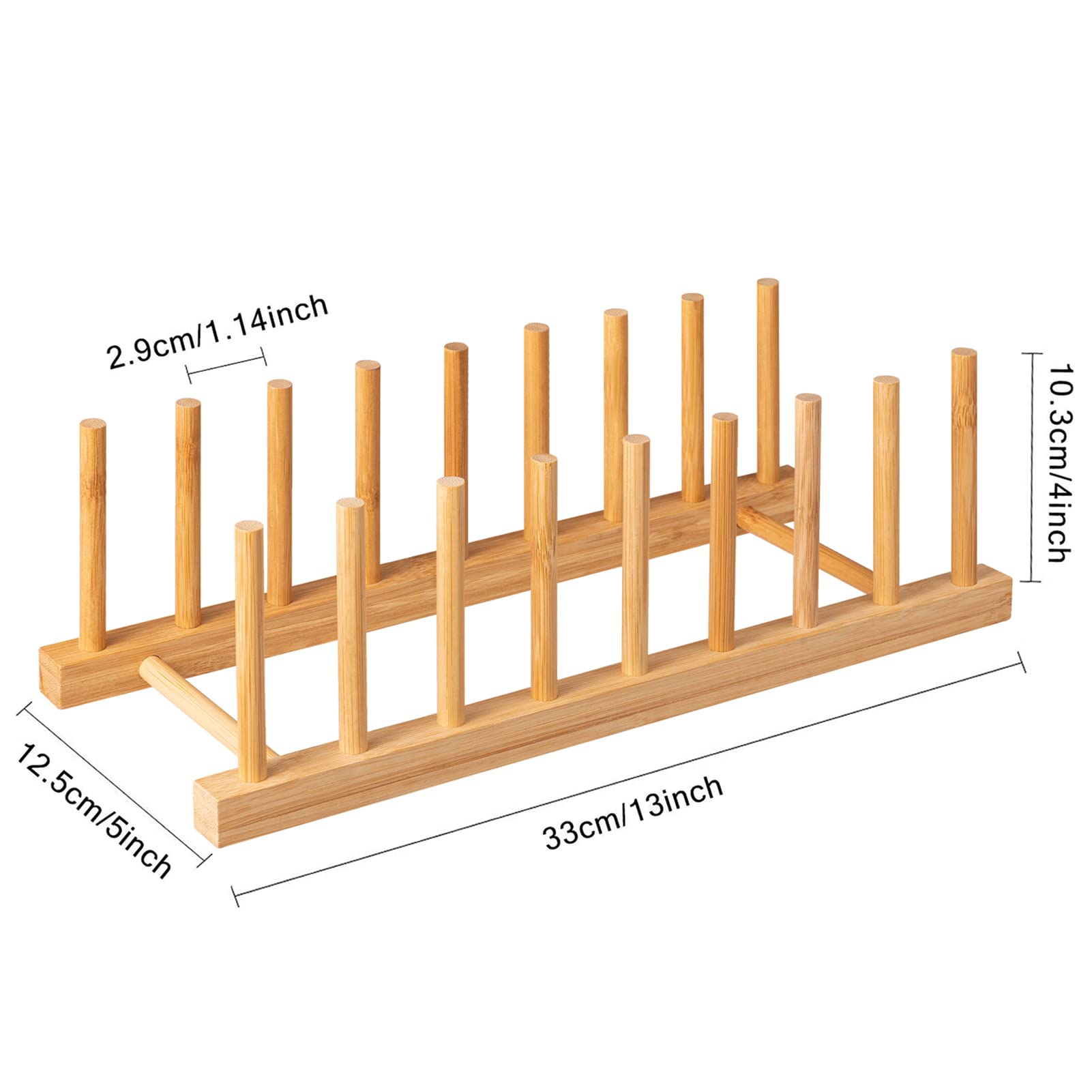 Hblife 4Pcs Bamboo Dish Plate Bowl Cup Book Pot Lid Cutting Board Drying Rack Stand Drainer Storage Holder Organizer Kitchen Cab