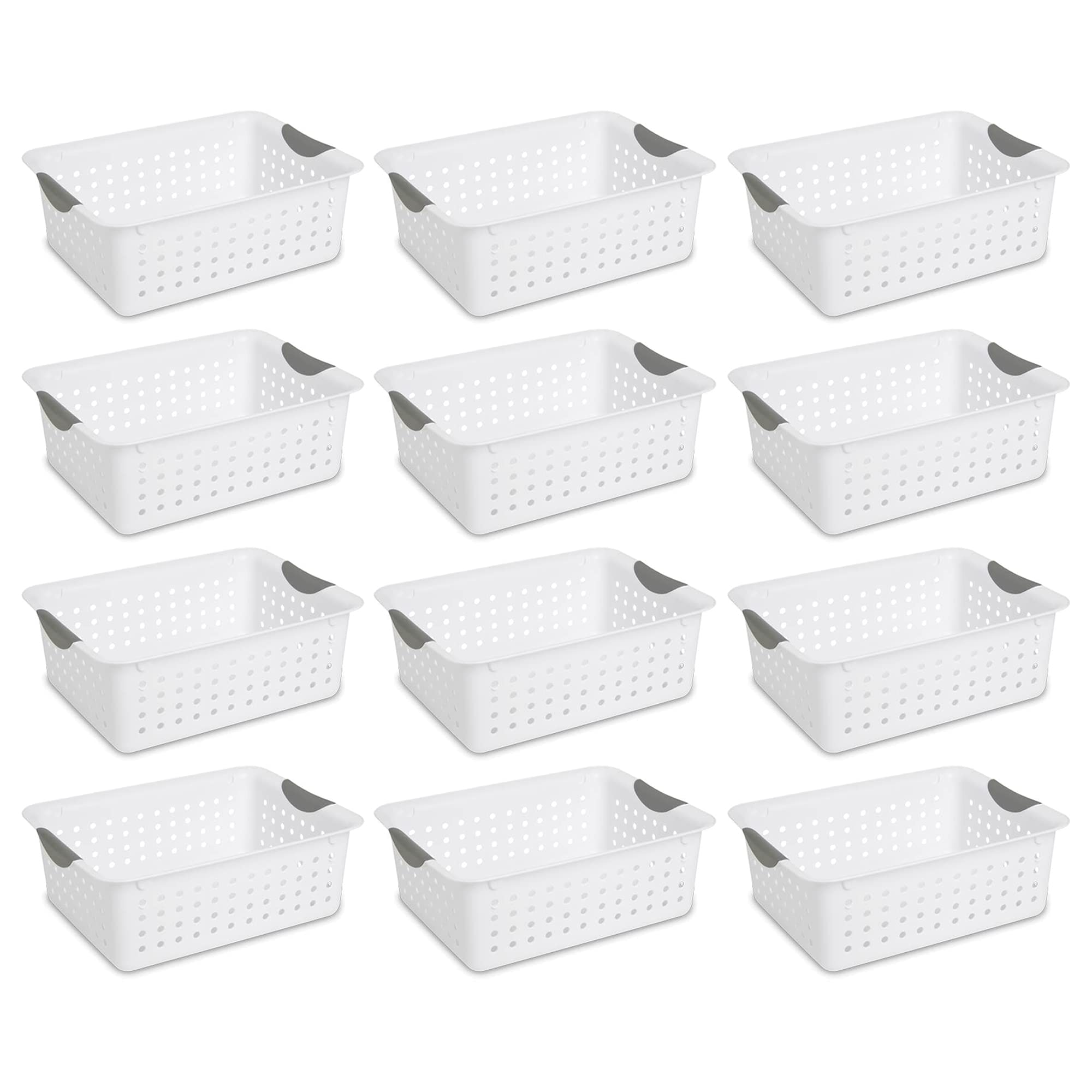 Sterilite Medium Ultra Basket, Storage Bin To Organize Closets, Cabinets, Pantry, Shelving And Countertop Space, White, 12-Pack