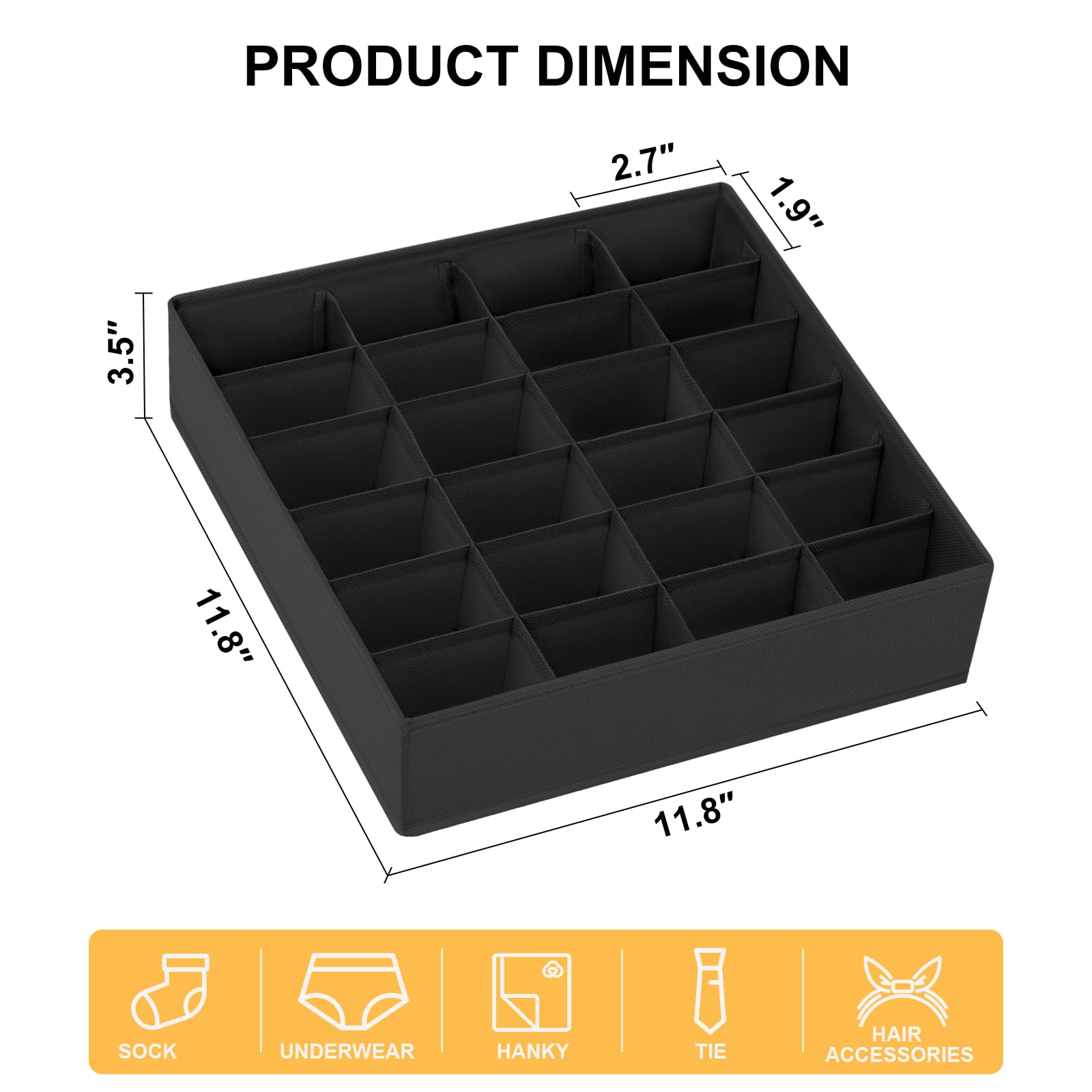 Joyoldelf Sock Drawer Organizer Divider 2 Packs Underwear Organizer, 24 Cell Collapsible Closet Cabinet Organizer Underwear Stor