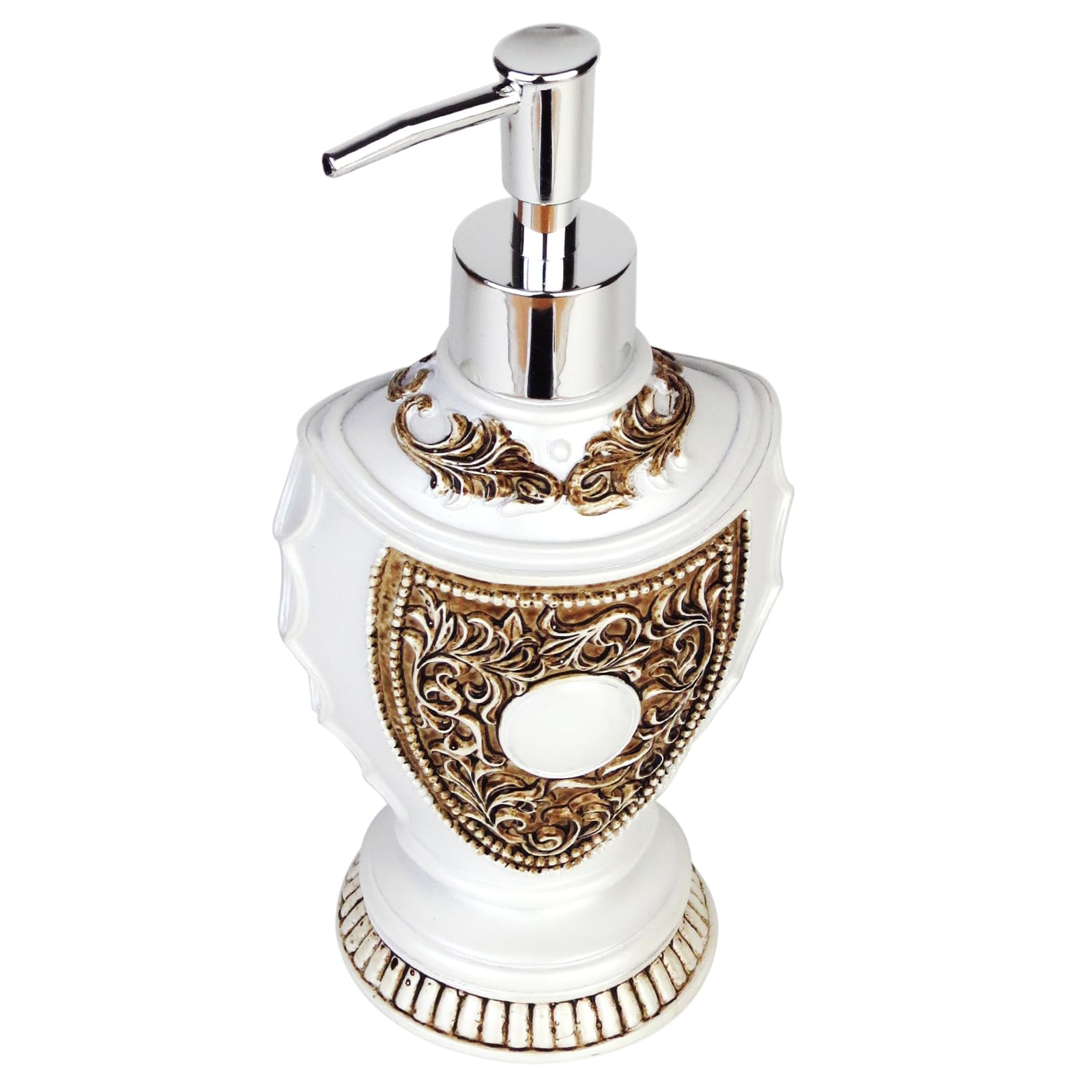 Vintage Soap Dispenser With Baroque Decor - Resin - White Painted Lotion Dispenser For Bathrooms, Kitchen Counters, Beauty Shops
