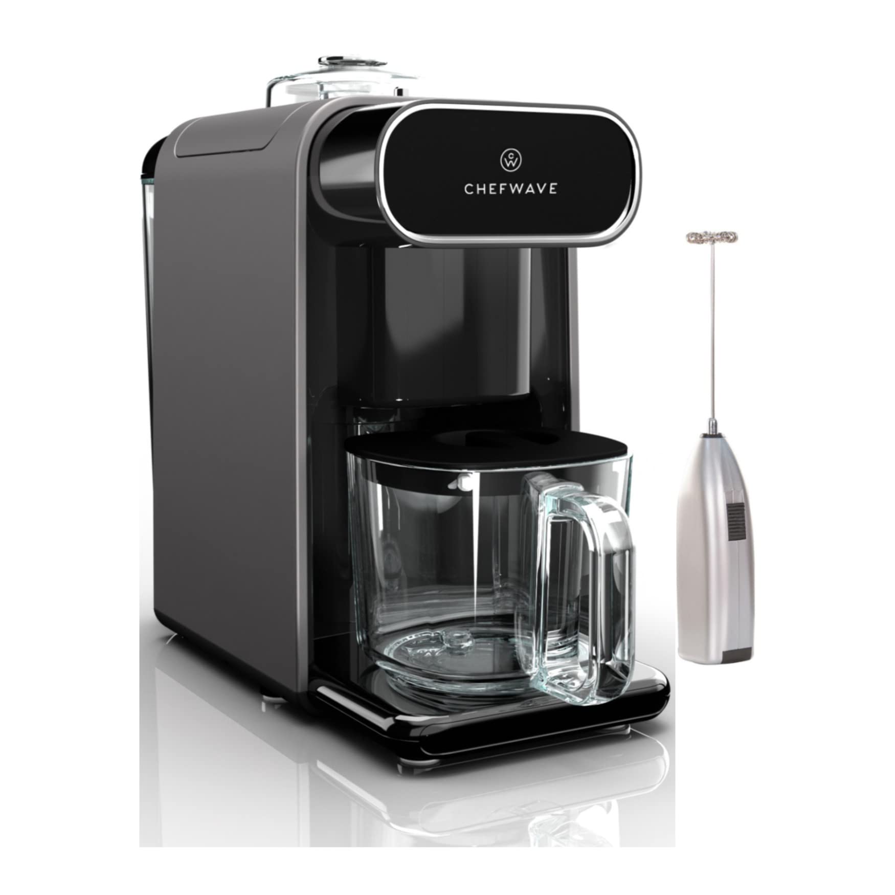 ChefWave Milkmade Soy Milk Maker (Black/Silver) with Handheld Milk Frother (2 Items)