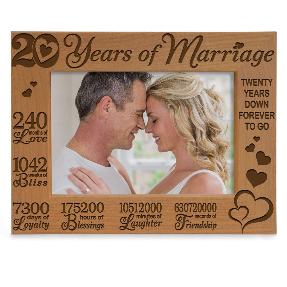 KATE POSH - 20 Years of Marriage, Our 20th Anniversary Engraved Natural Wood Picture Frame, Twenty Years Together, Wedding Anniv