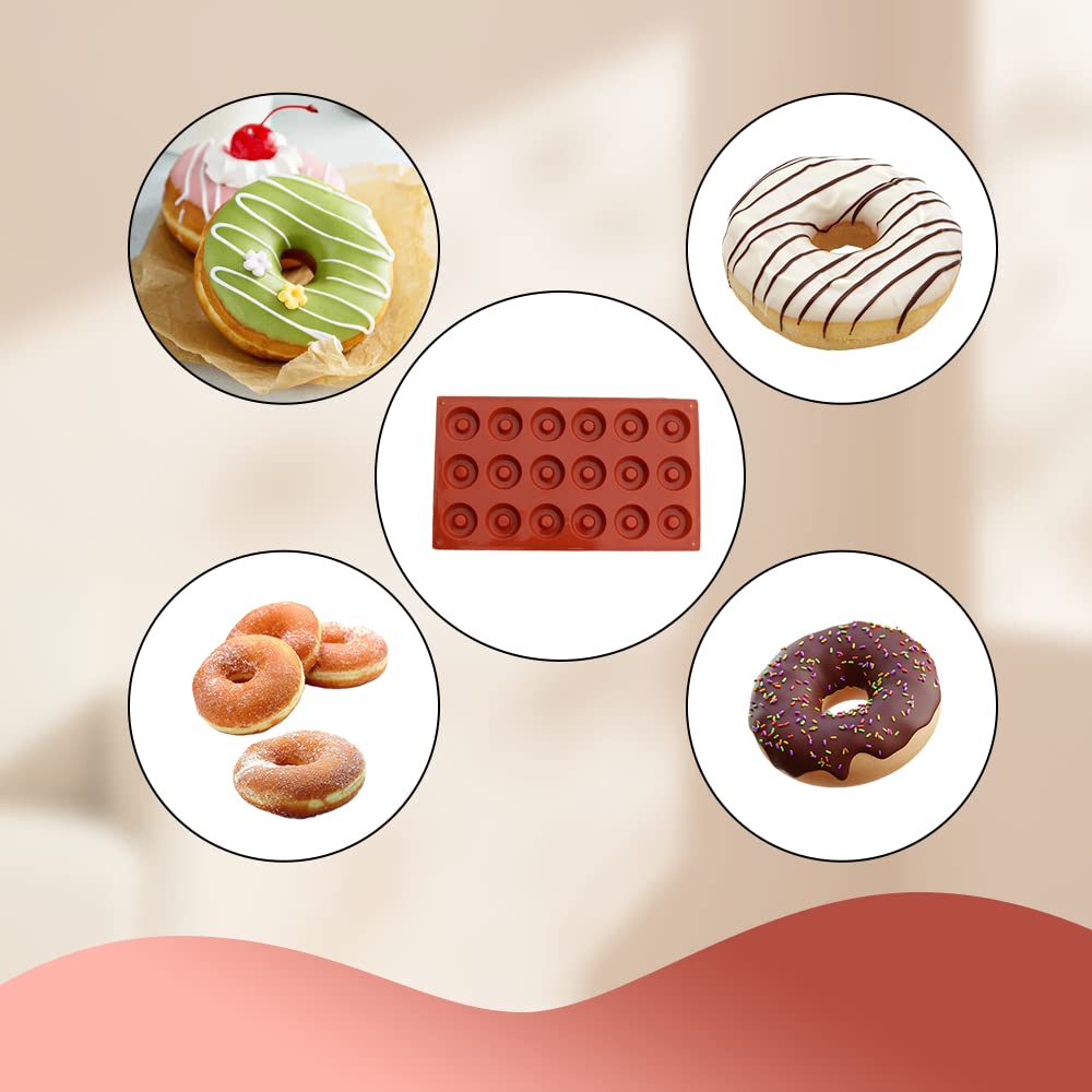 Ympeka Donut Mold Silicone For Baking Mini Donut Pan 18 Cavity Doughnut Baking Mold Tray Bpa Free And Dishwasher Safe, Non-Stick