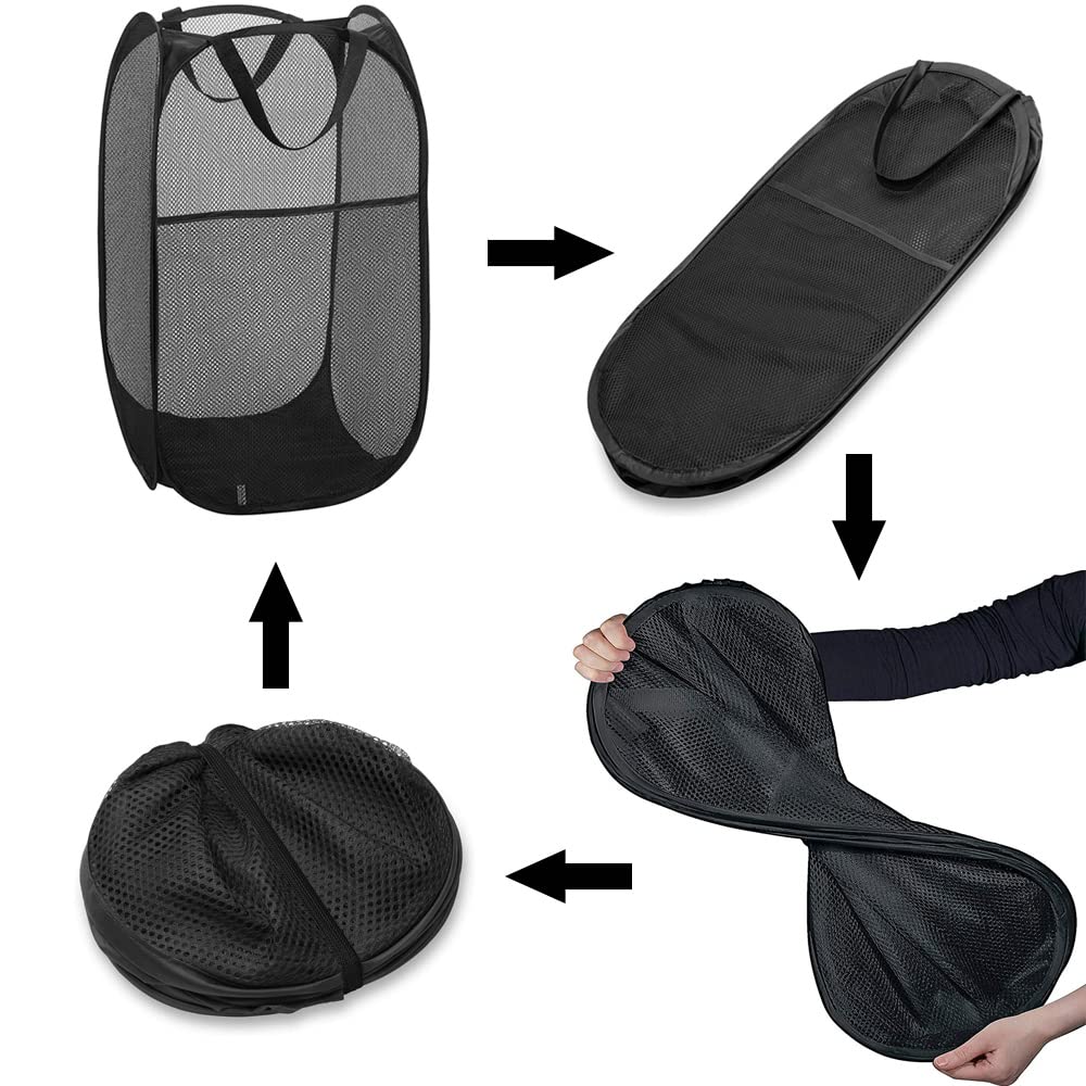 Larpur Popup Mesh Laundry Basket, Collapsible And Portable Clothes Washing Laundry Hamper With Reinforced Carry Handle (Black)