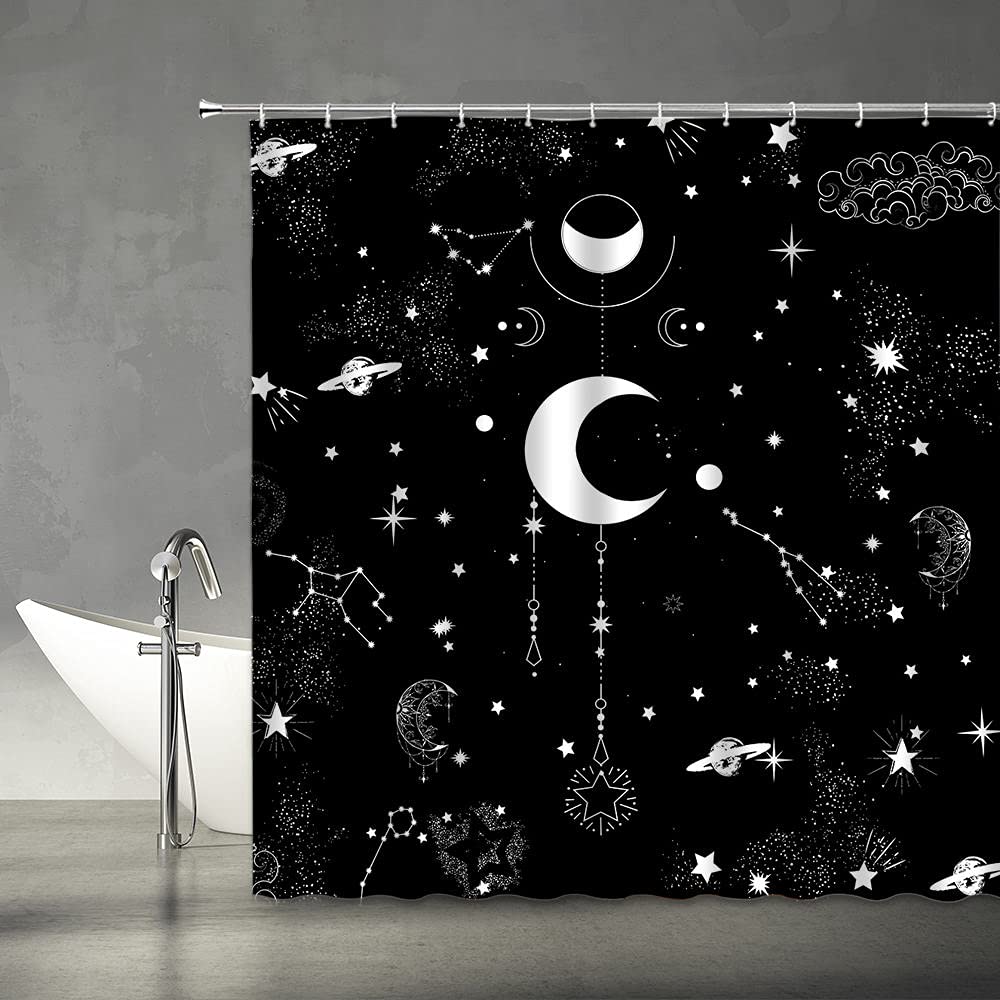 Ysatnsft Sun And Moon Shower Curtain Vintage Sketch Celestial Black White Constellation Mysticism Chic Art Modern Abstract Fabri