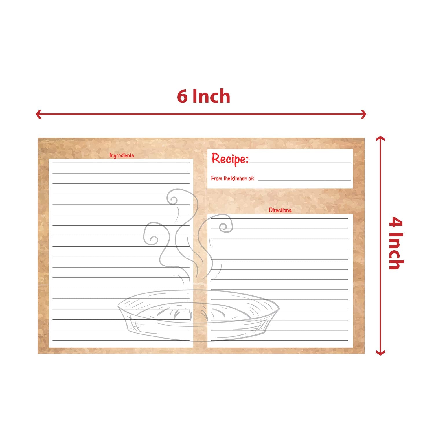 Kitchen Classics Recipe Cards - 50 Double Sided Beautiful Brown Thick Cards.- 4X6 Inch