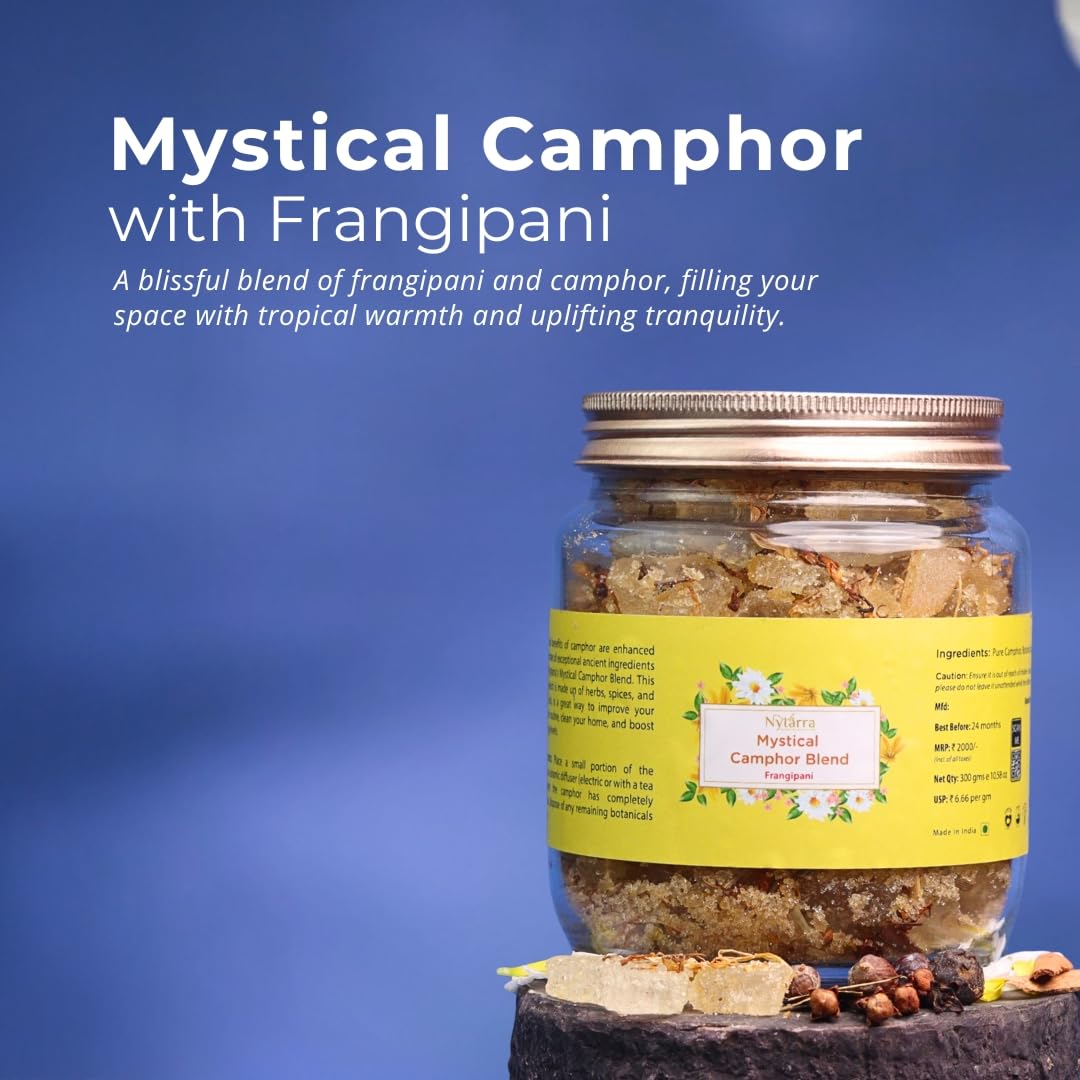 Nytarra Frangipani Mystical Camphor Blend - 300G | Pure Kapoor/Kapooram For Diffuser, Daily Use & Meditation | Infused With Herb