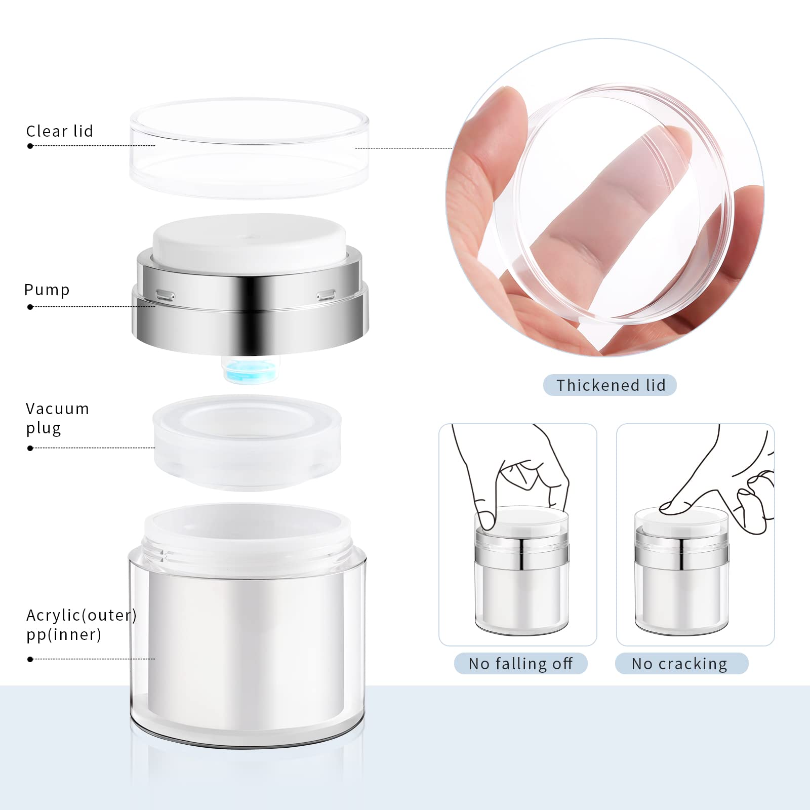 Yocasii 1.7Oz Airless Pump Jar, Refillable Cream Jar Vacuum Bottle Dispenser, Pump Moisturizer Container With Spatula, Moisturiz
