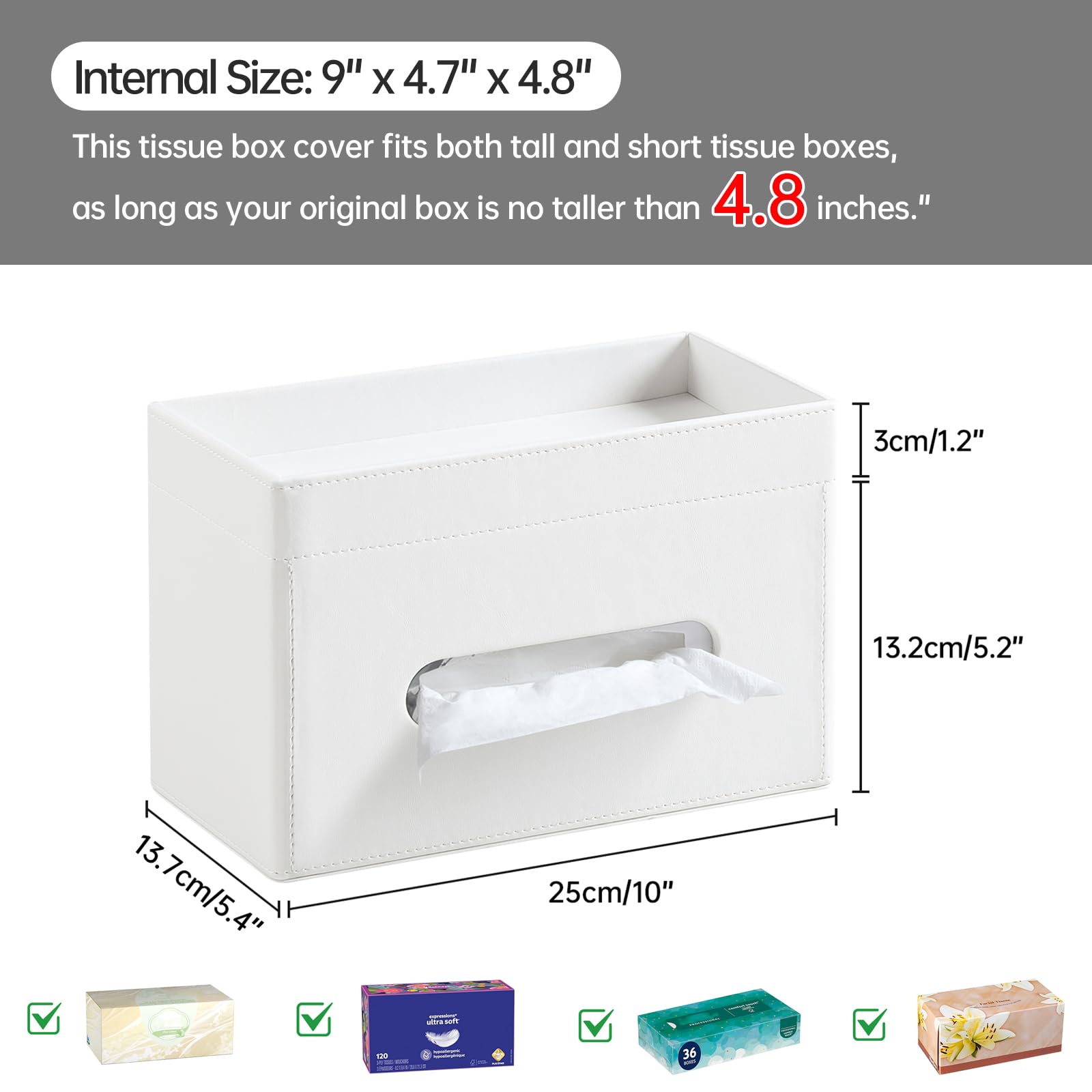 Meibooch Plus Size Tissue Box Cover Rectangle, Pu Leather Tissue Box Holder With Storage Tray, Decorative Organizer Tissue Holde