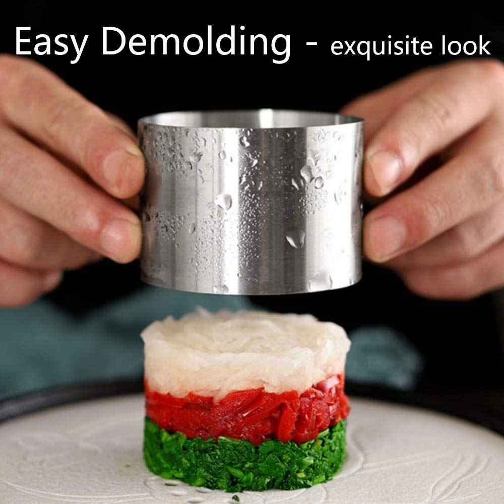 Datanya 9Pack 3.15 Food Rings Molds With 3 Inch Cake Collars Stainless Steel Cake Rings Round & Square Cooking Ring Molds With P