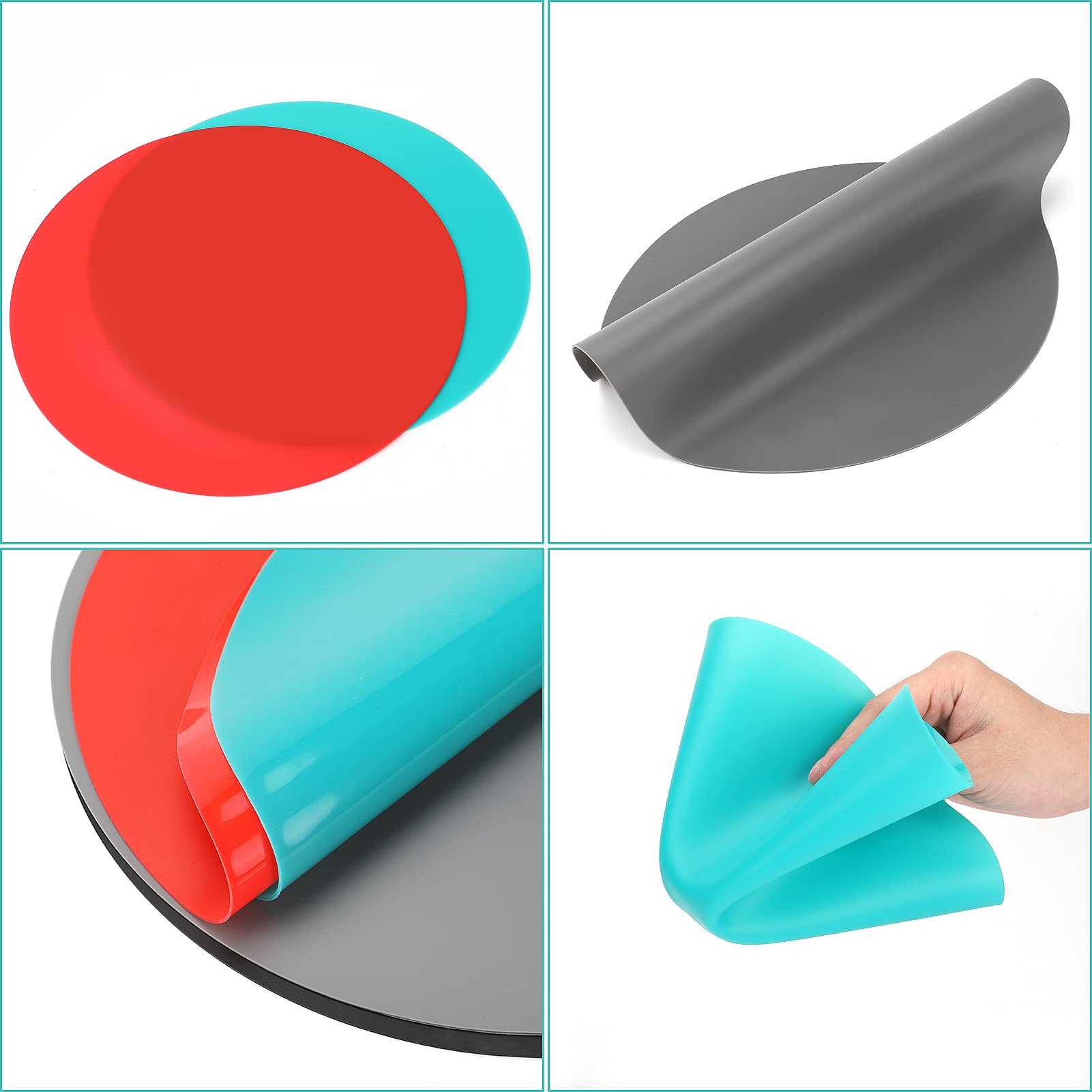 Wior 4 Pack 12 Inch Silicone Microwave Mat, Round Non-Stick Heat Resistant Baking Mat Set, Bpa-Free Multipurpose Turntable Oven