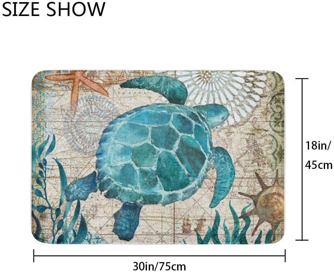 Britimes Bath Mat For Bathroom, Bathroom Mats Rugs No Silp, Blue Turtle Washable Cover Floor Rug Carpets Floor Mat Bathroom Deco