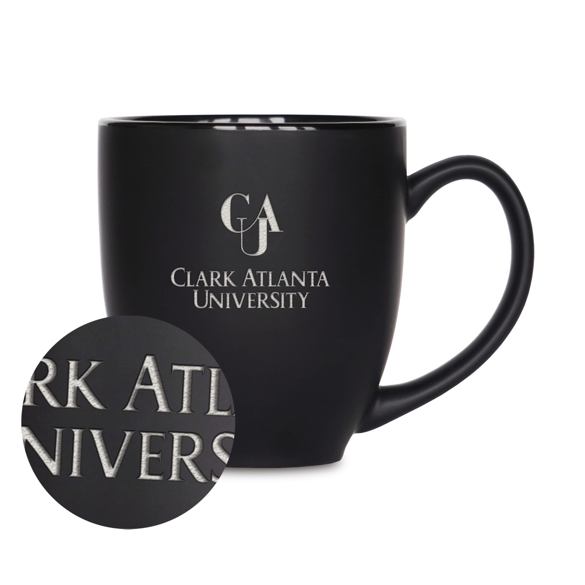 Rico Industries NCAA Clark Atlanta University Panthers - CAU Main 15oz Laser Engraved Matte Black Ceramic Bistro Mug - For Hot o