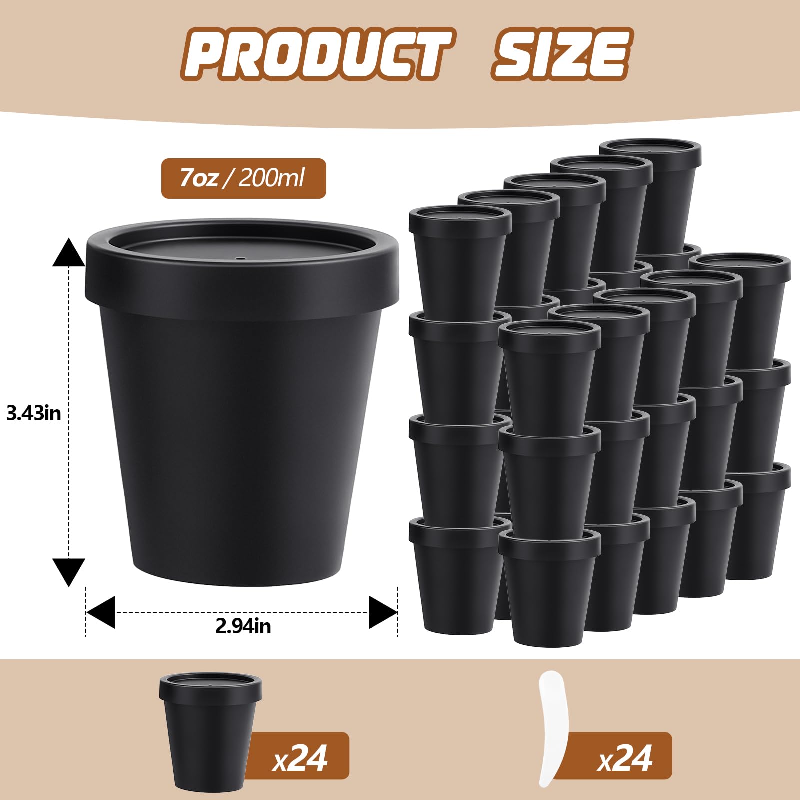 Tanlade 24 Pieces 7 Oz Pot Jars With Lids Spoons For Homemade Lotion Containers Plastic Empty Containers Leakproof Lip Sugar Scr