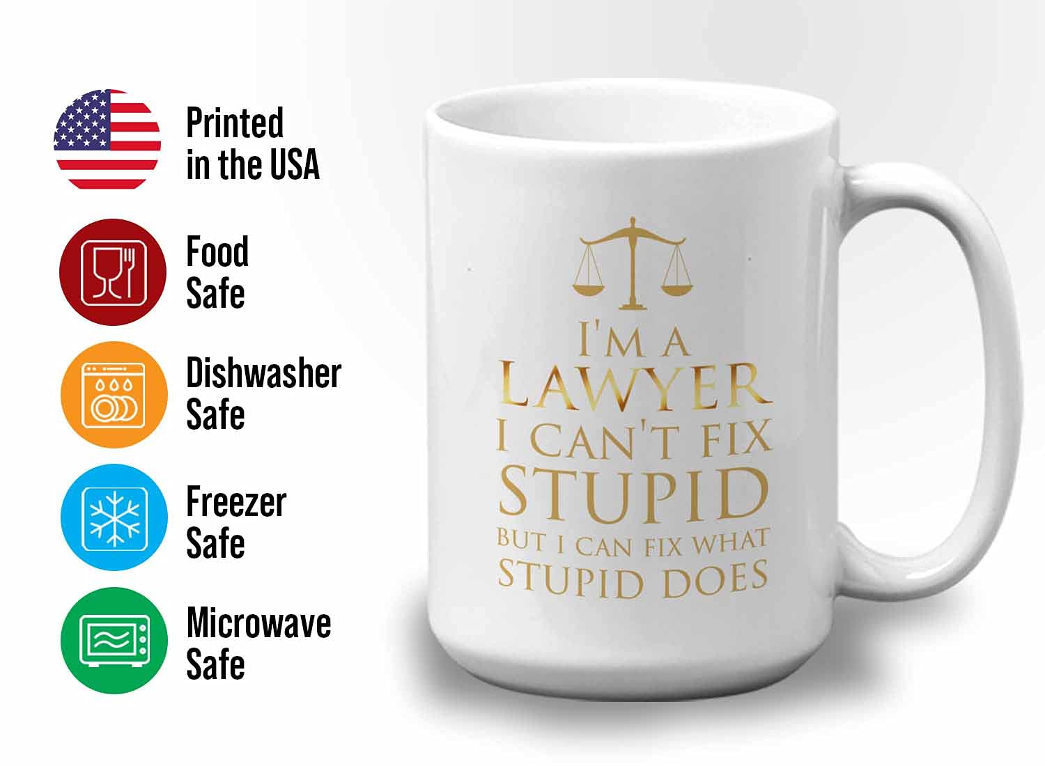 Bubble Hugs Lawyer Coffee Mug 15Oz White - I'M A Lawyer I Can'T Fix Stupid - Funny Witty Attorney Us Court Feminist Law Judge Ju
