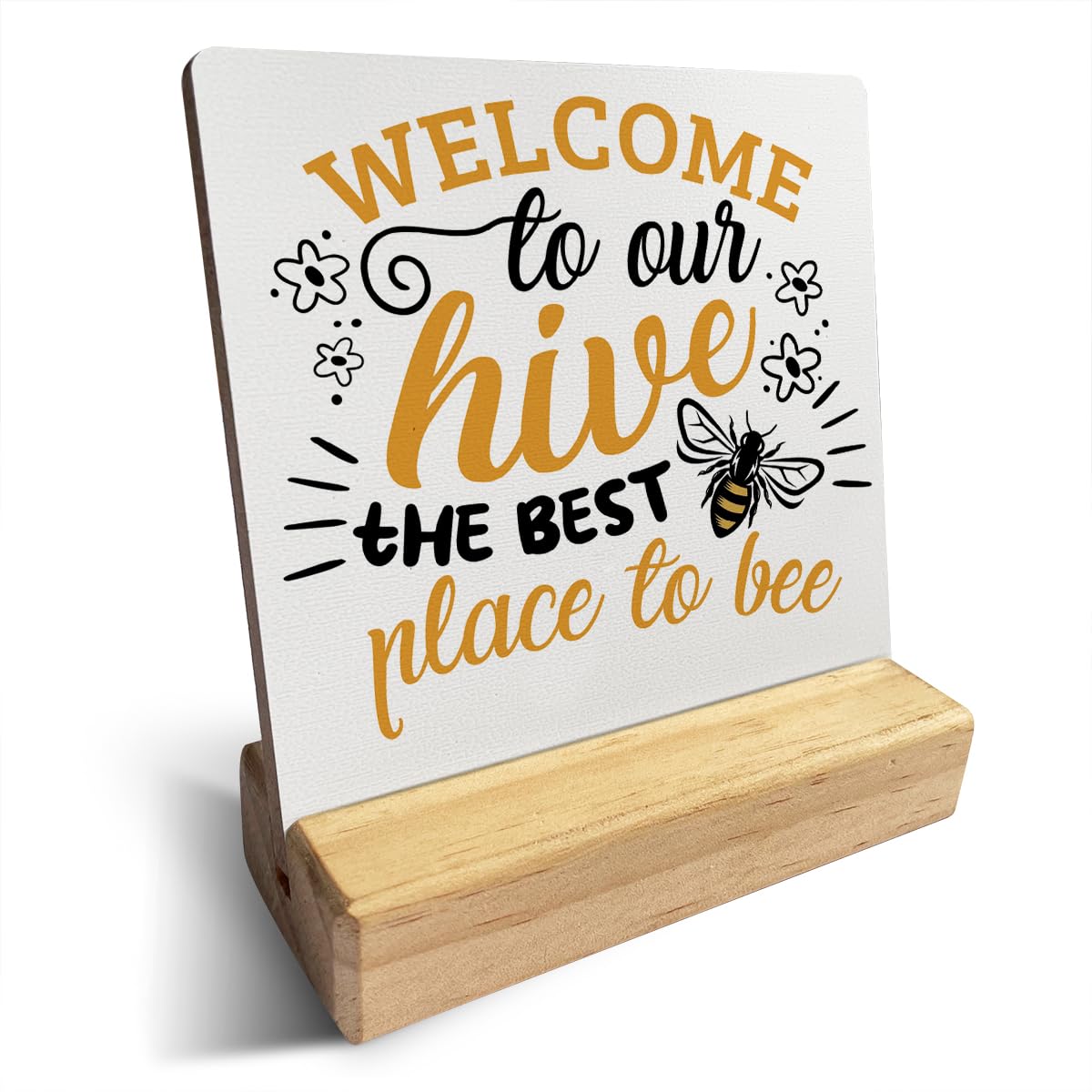 Bee Decor, Bee Hive Decor, Welcome to Our Hive Wooden Plaque Sign Desk Decoration Welcome Sign for Farmhouse Kitchen Home Office