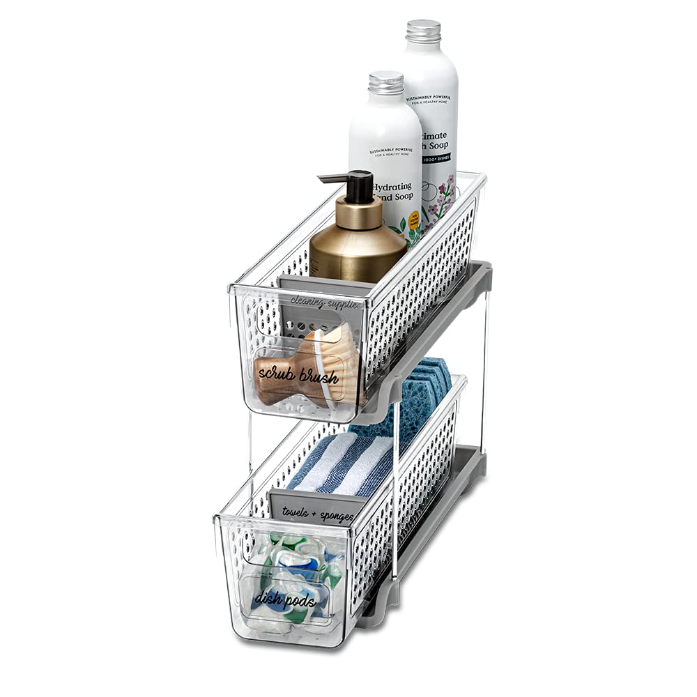Madesmart Mini 2-Tier Organizer, Multi-Purpose Slide-Out Storage With Handles For Home And Bath, Clear, Pack Of 4