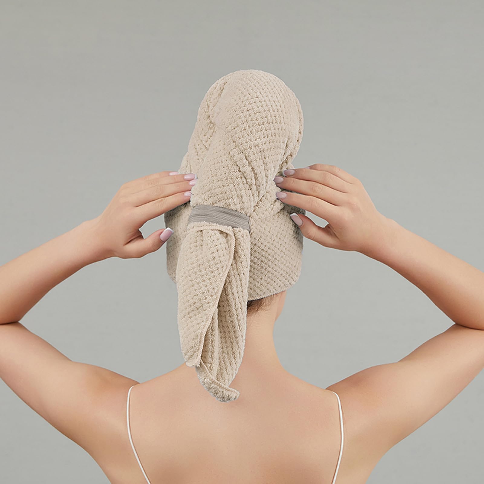 SURPRISE PIE Women Microfiber Hair Towel Wrap with Elastic Strap,Super Absorbent Anti Frizz Drying Turban for Curly, Long,Wet Ha