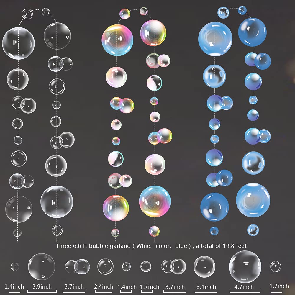 Transparent Bubble Garlands Mermaid Party Decoration Colored Blue Flat Cutouts Hanging Streamer for Birthday Baptism Wedding Oce