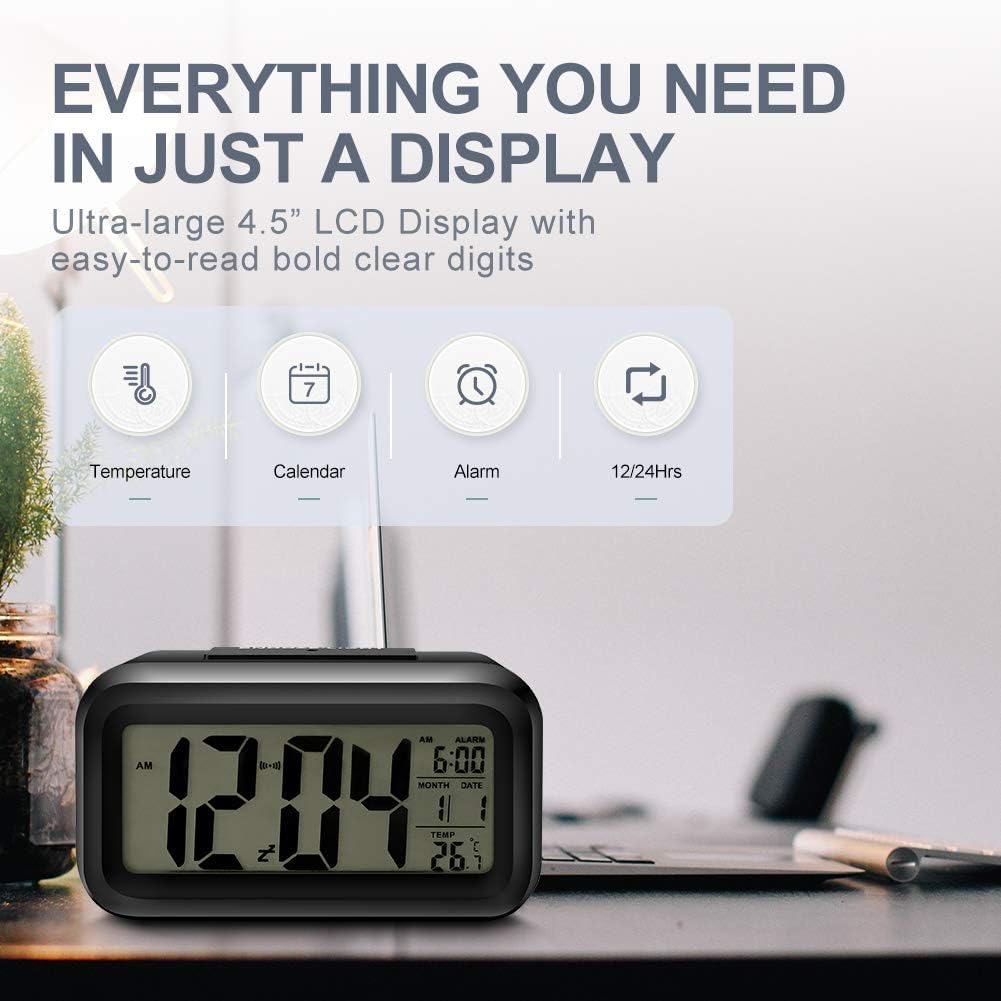 Aerys Digital Alarm Clock With Automatic Sensor, Date And Temperature Display, Table Clock For Students, Home, Office, Corporate