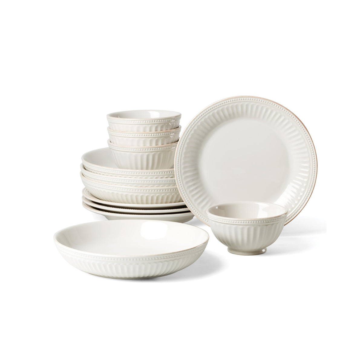 Lenox 897388 French Perle Groove 12-Piece Dinnerware Set, Service For ...