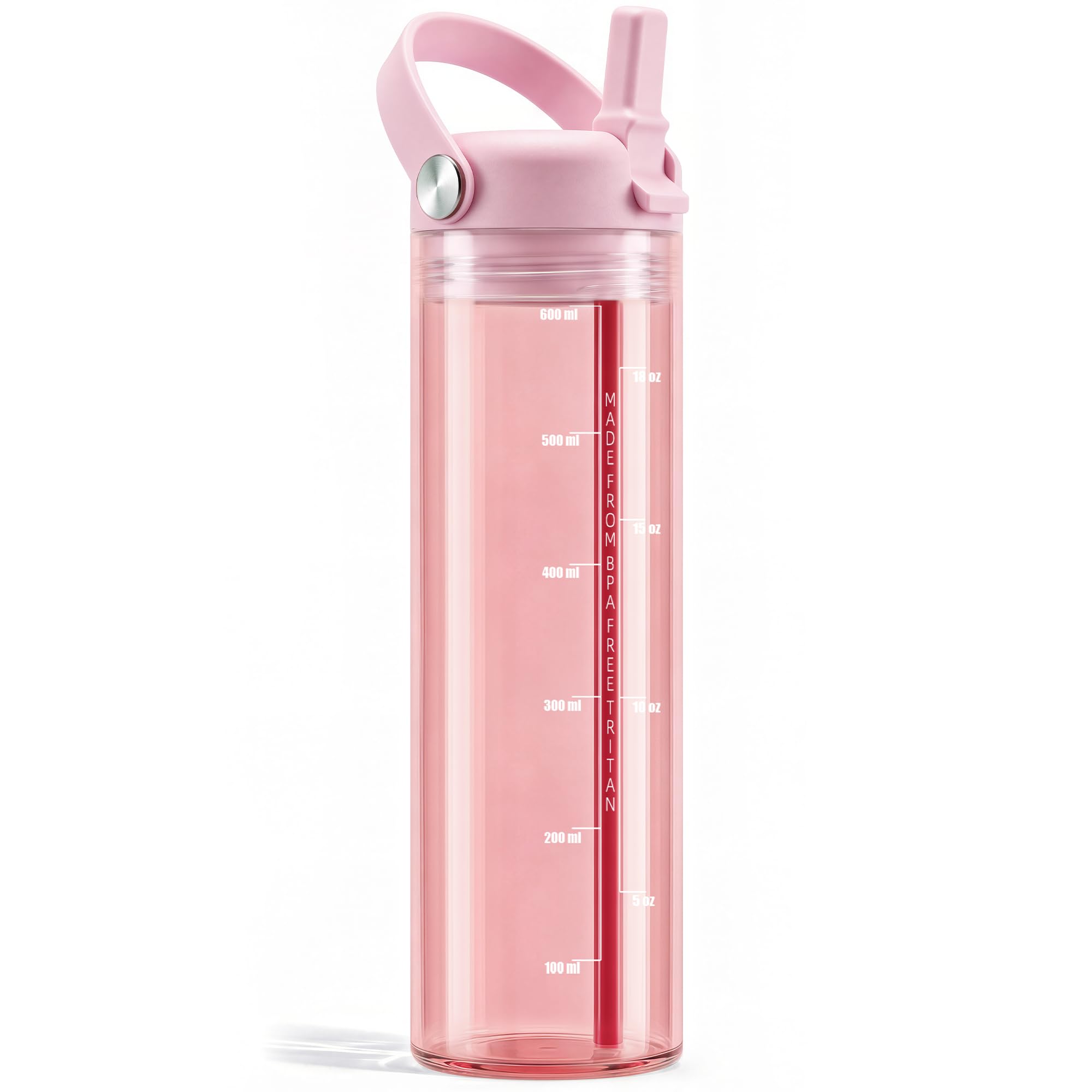 VuloVulo 20oz Kids Water Bottle with Straw, Thick Durable Tritan BPAFree, Dishwasher Safe, Clear Bottle with Volume Markings, L