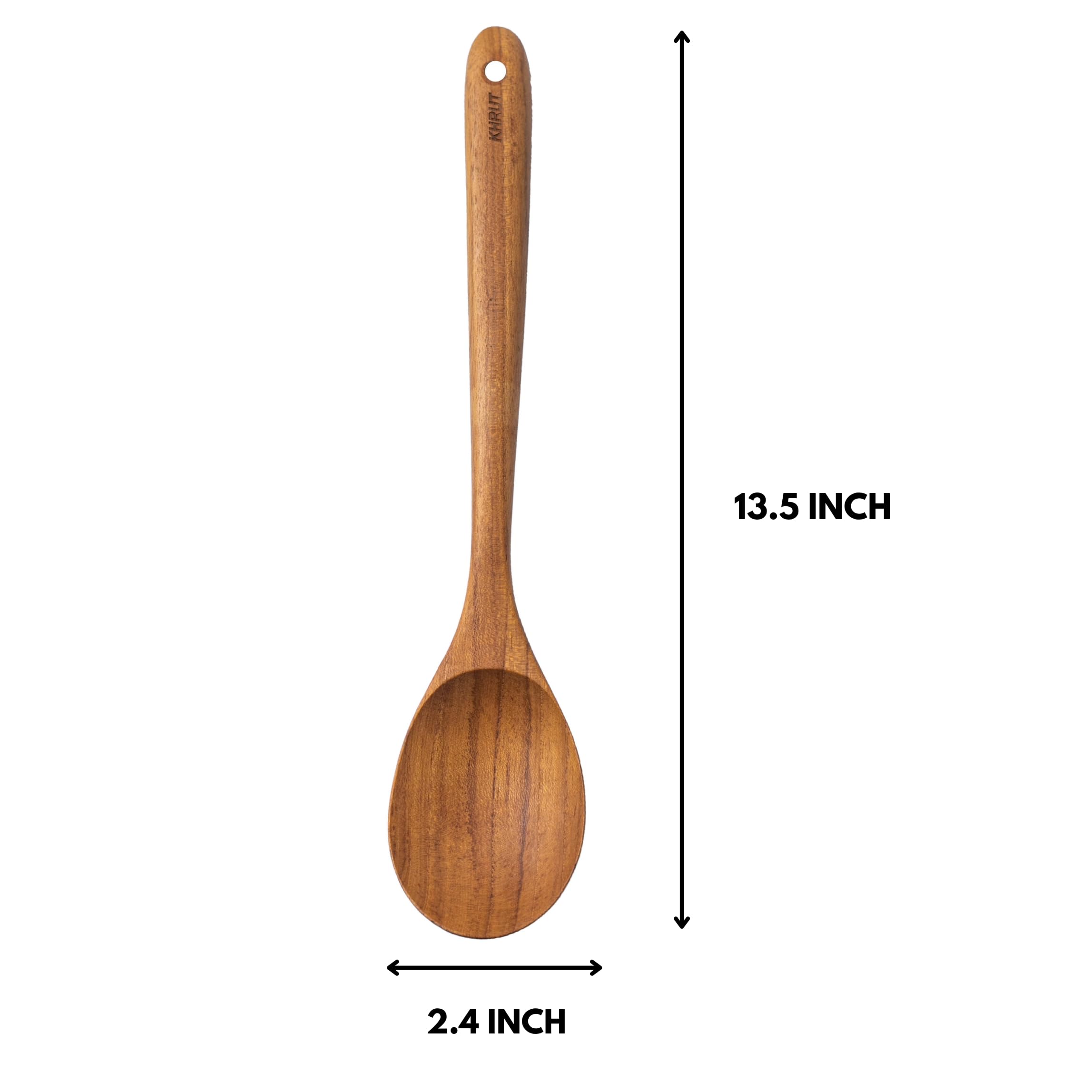Khrut, Teak Wood Cooking Spoon, 13.5 Inch Long, Teak Wooden Utensils, Cooking Spoon, Long Handle Spoon For Cooking, Natural Teak