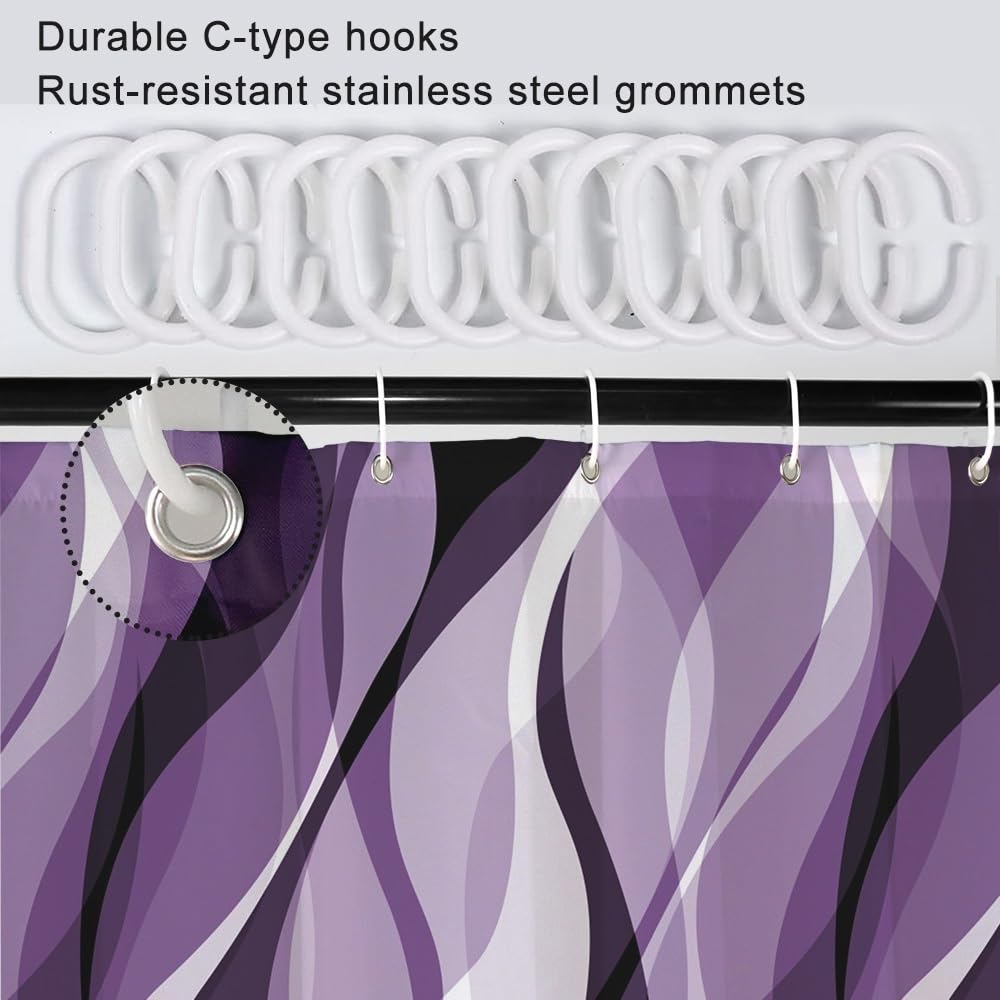 Ruelvth Purple Shower Curtain, 72x72 Inch Waterproof Polyester, Modern Abstract Design in Purple and Grey