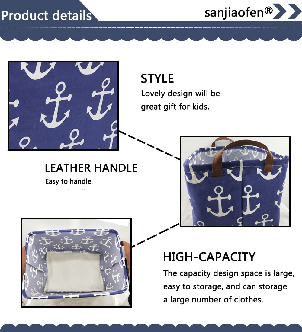 Sanjiaofen Rectangular Kids Storage Bins,Boys Storage Basket,Collapsible Toy Organizer Bin With Handles For Nautical Nursery Dec