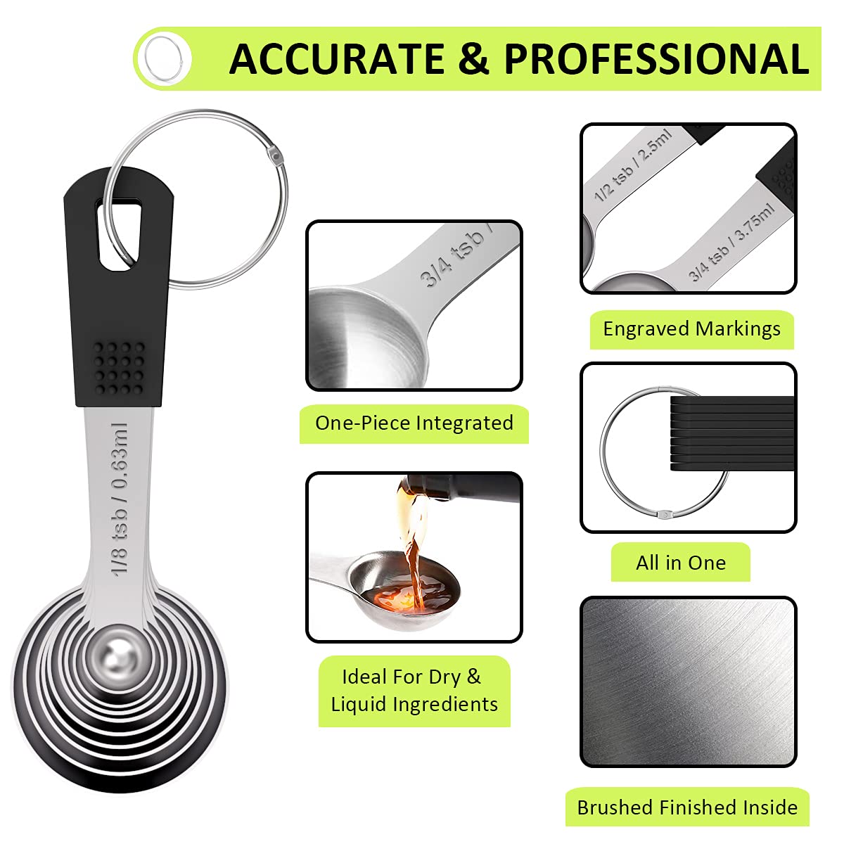 Measuring Cups & Spoons Set Of 18 - Wildone Stainless Steel Nesting Measuring Cups 8 Piece And 9 Measuring Spoons, 1 Leveler, Id