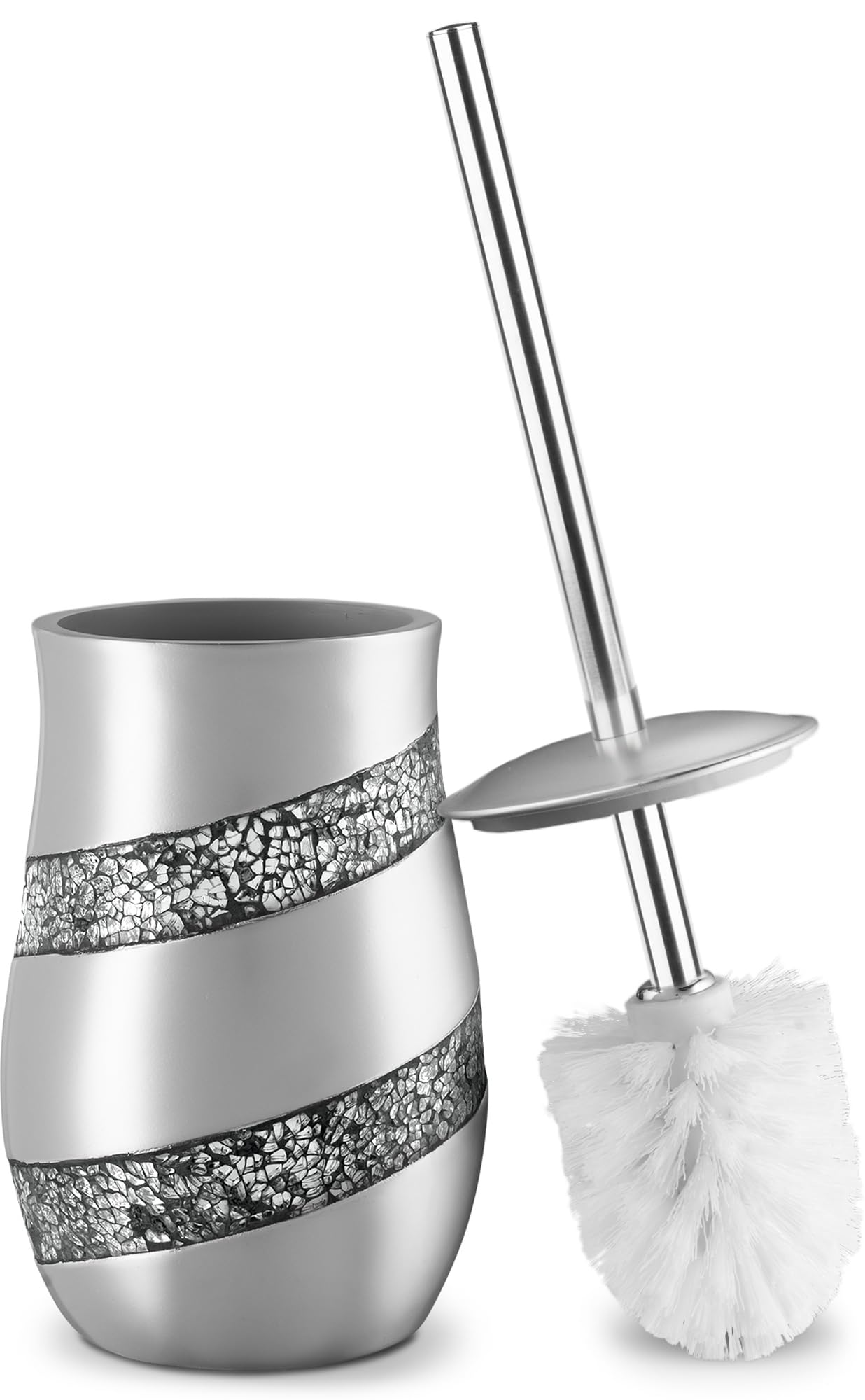 Creative Scents Silver Mosaic Toilet Brush And Holder Set - Toilet Bowl Brush And Holder, Sturdy Toilet Cleaner Brush With Stain