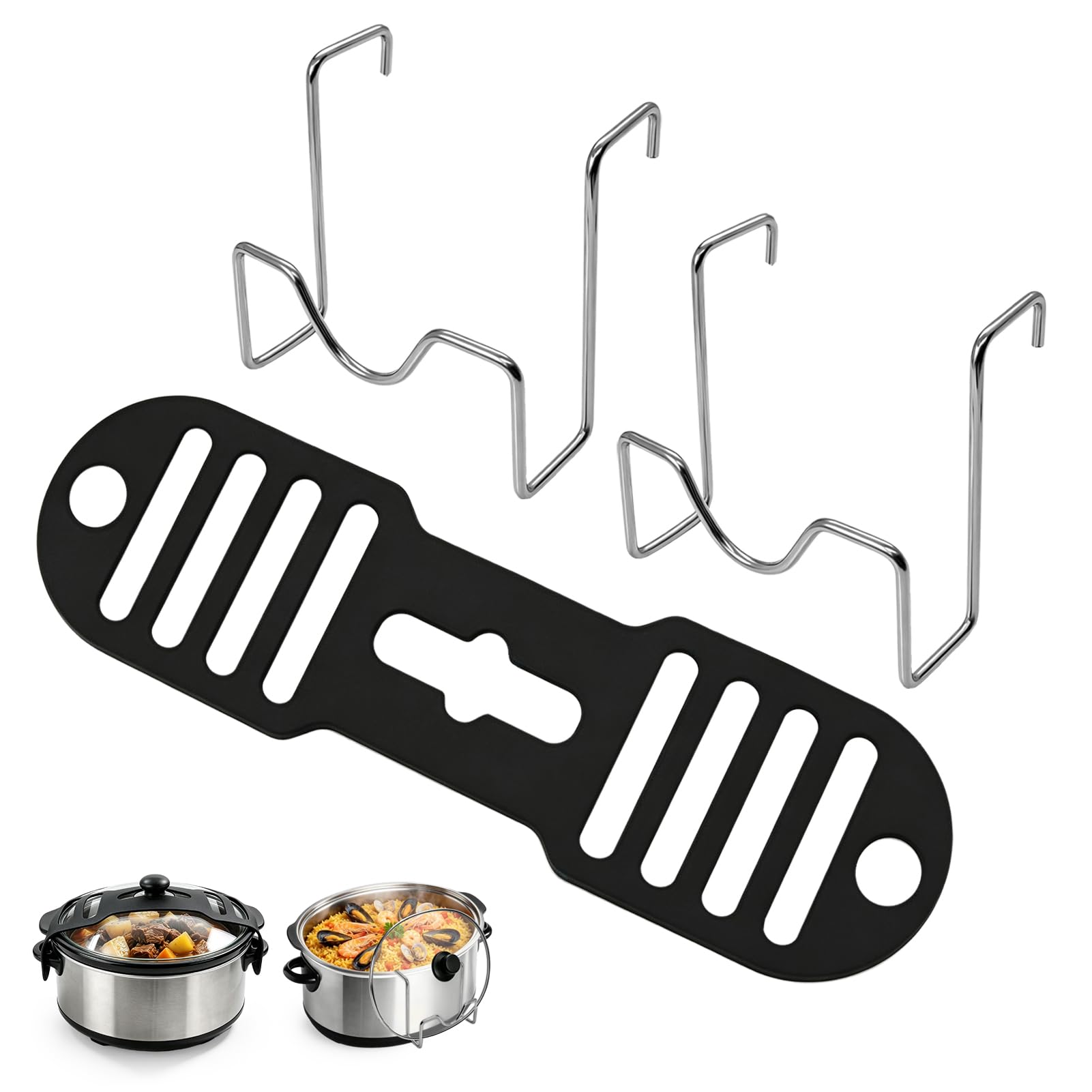 Qawzlaa Pot Lid Holder Set with Silicone Lid Lock Strap for Slow Cooker