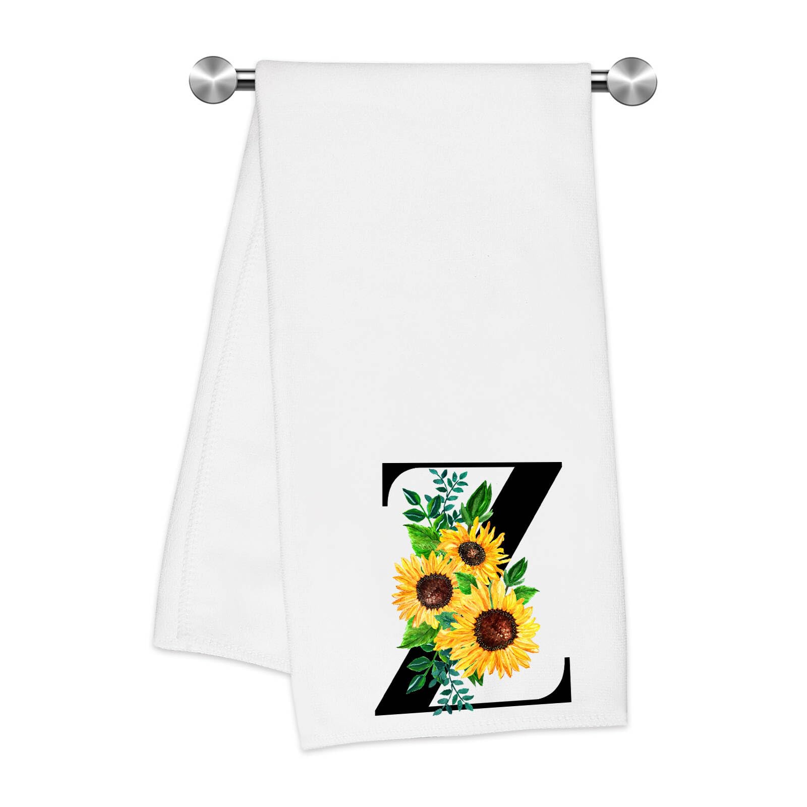 Z-synka Monogrammed Sunflower Hand Towels,Ini-tial Z Tea Towel Letter Kitchen Towels,Sunflower Gifts for Women,Monogram Dish Tow