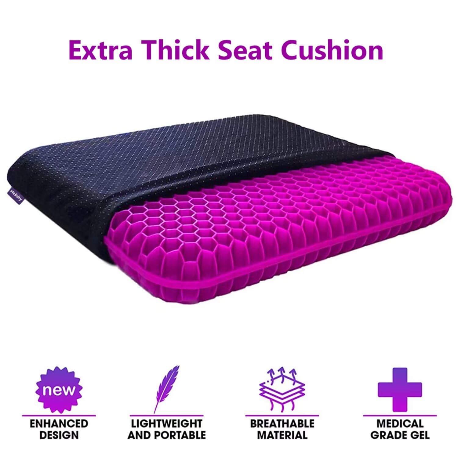 Gel Seat Cushion, Extra Thick Gel Cushion Office Seat Cushion With Non-Slip Cover, Breathable Chair Pads Honeycomb Design Absorb