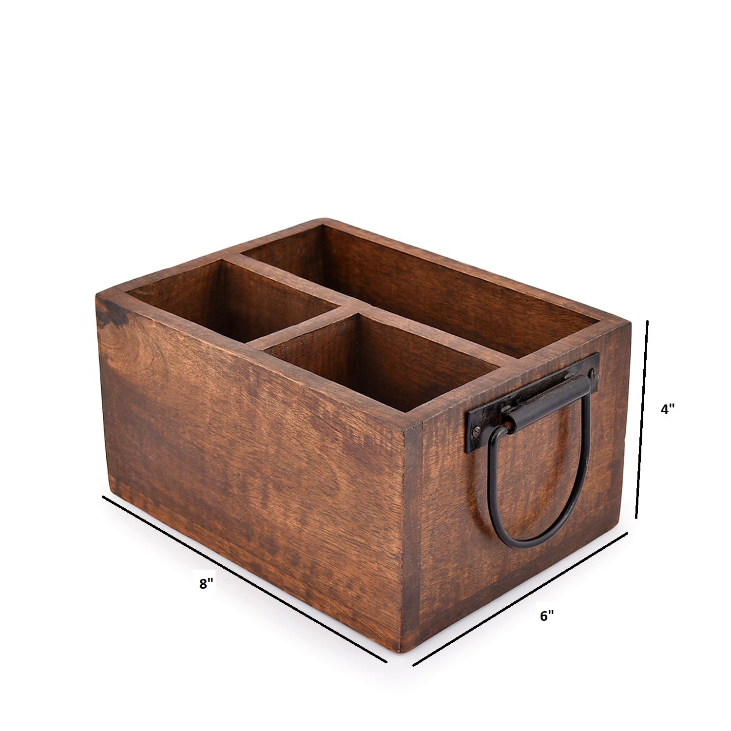 Edhas 3 Compartment Flatware Caddy, Cutlery Utensil Holder With Metal Handles For Farmhouse Kitchen Decor And Countertop, Dining