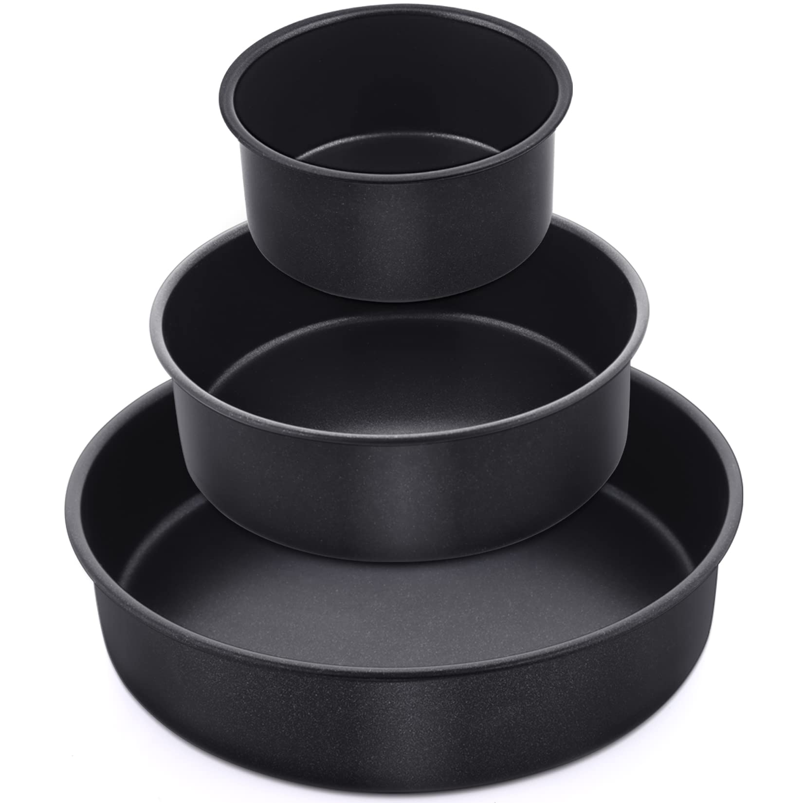 Round Cake Pan Set - 4    & 6    & 8   , P&P Chef 3-Piece Cake Baking Pan For Birthday Weeding Layer Cakes, Stainless Steel Core